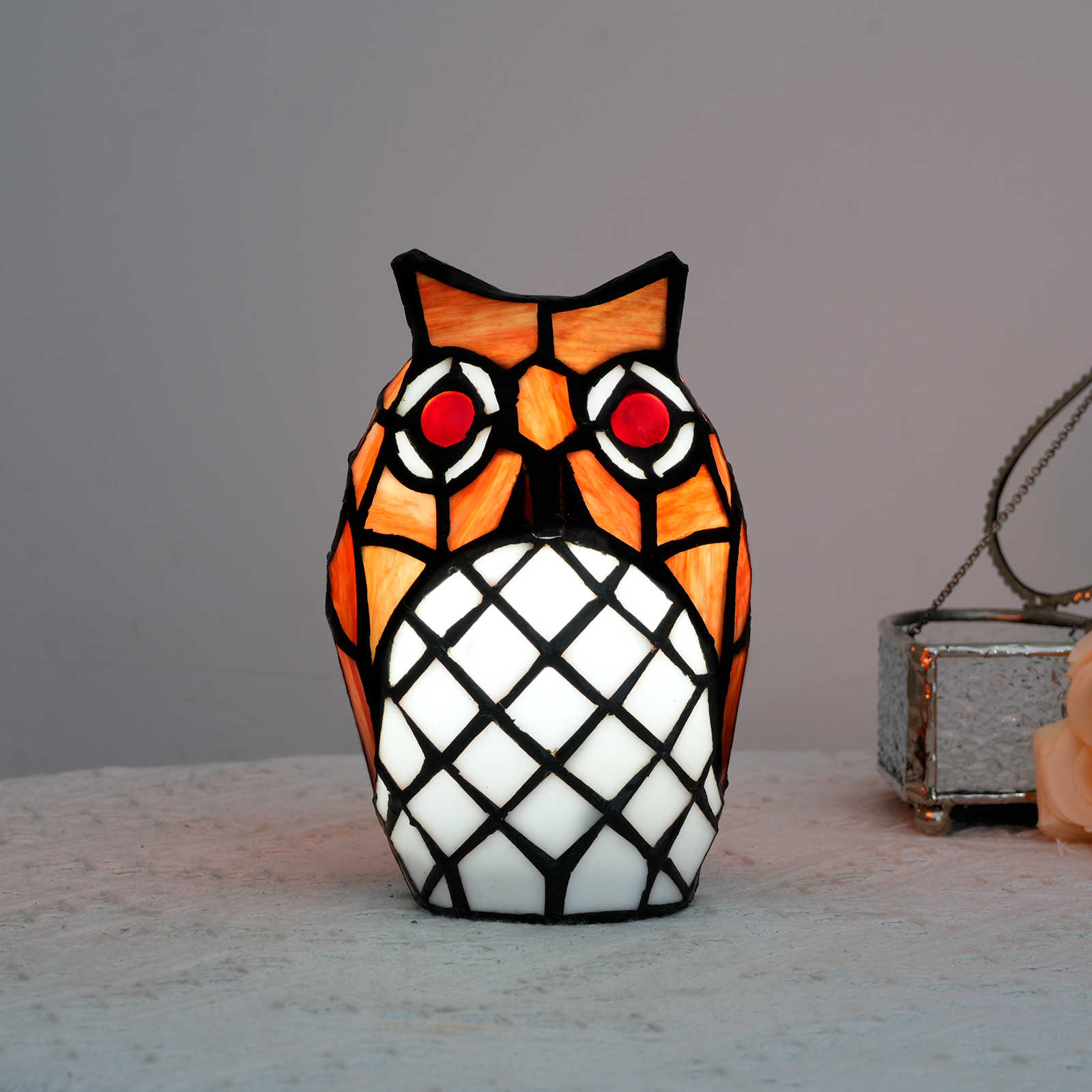 Blivuself  Tiffany Lamp Vintage Style Red Owl Stained Glass Desk Lamp, Mini Nightlight Adjustable Lighting, Eye Care Home Improvement, European Classic Style Nightlight Suitable For Children Gift Office Bedroom And Other Red Owl Desk Lamp OFU1198