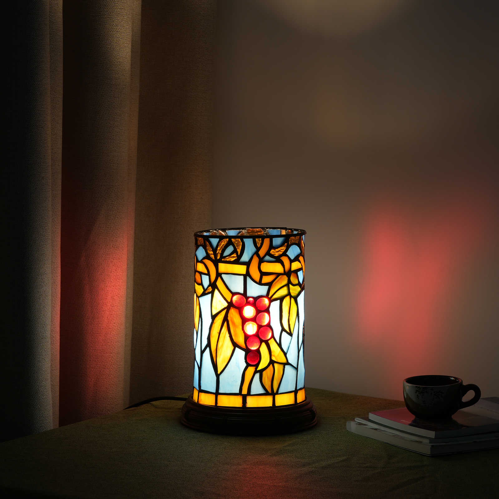 Blivuself Tiffany Style Stained Glass Purple Green Garden Style Bedroom Decor Romantic Warm Vintage Style Nightlight 12cmx12cm Mini Cute Kid Decor Unique 7-Inch Grape Table Lamp OFU1107