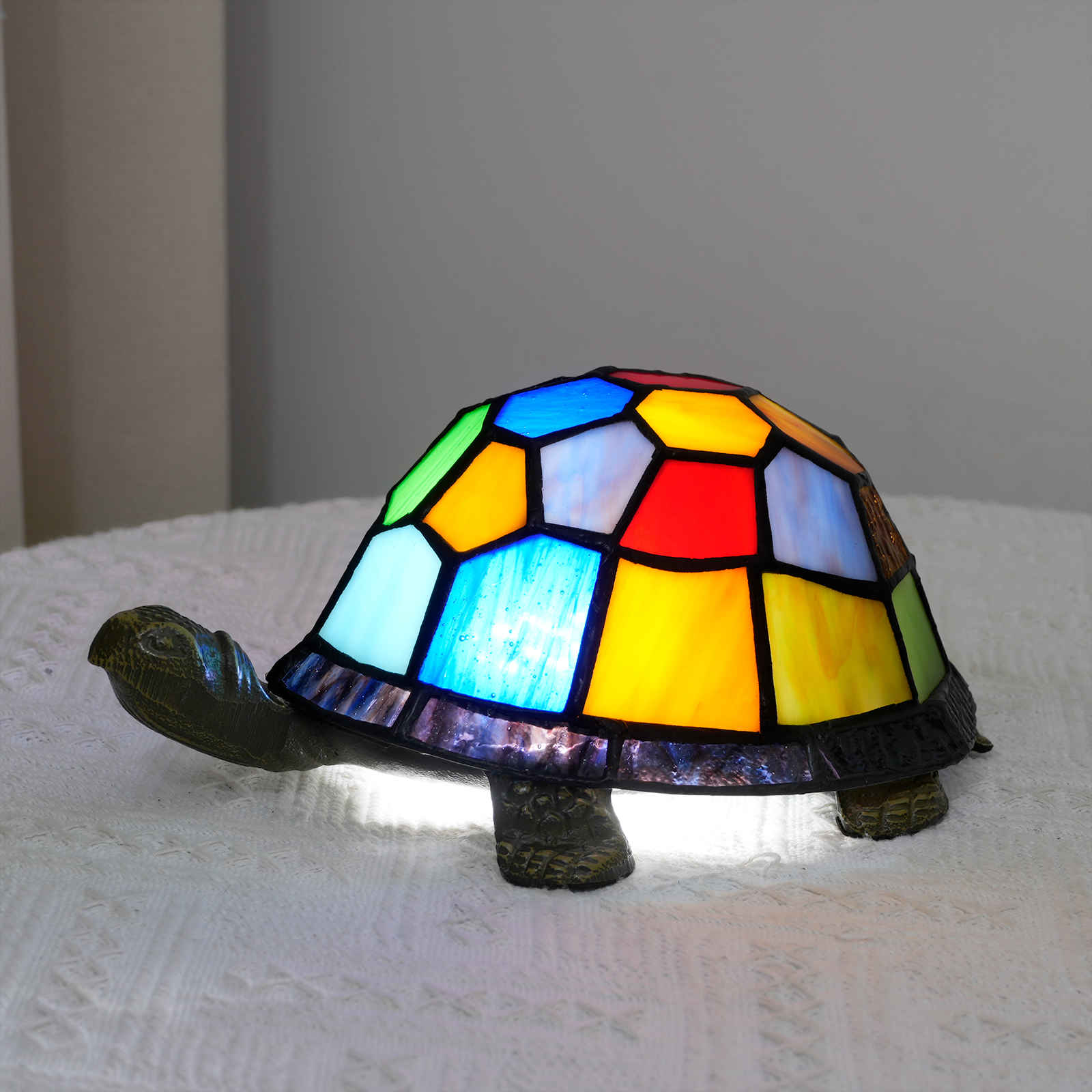 Blivuself Tiffany  Stained Glass Colored Turtle Nightlight Bedroom Bedside Reading Light Dorm Bar Warm Vintage Style Mini Cute Kids Decorated Unique Cute Cabin 4 inchCountry Nightstand Light Colored Turtle OFU1190