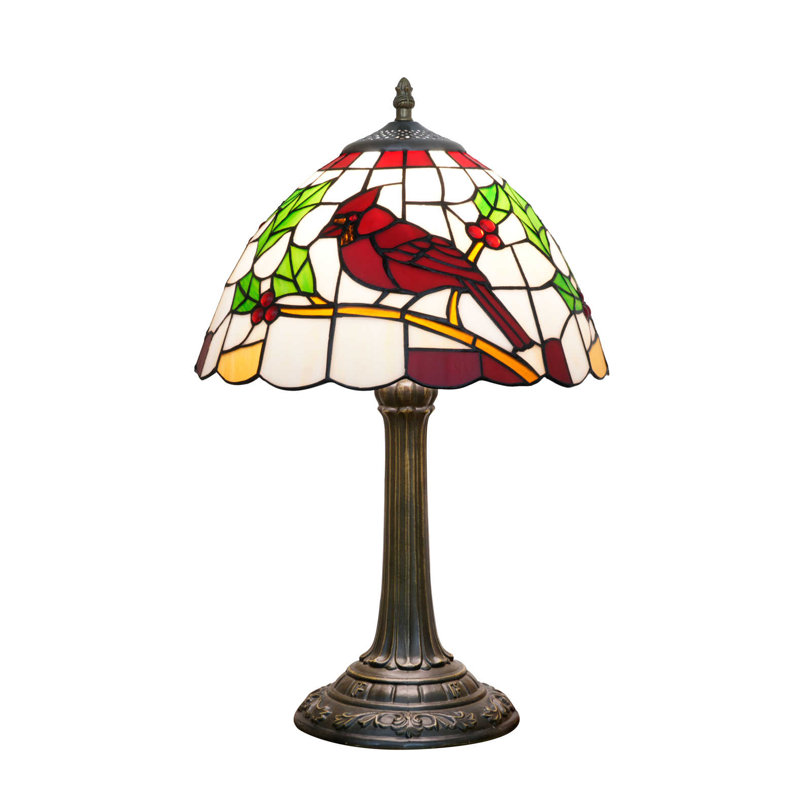 Blivuself Tiffany Lamp 12 Inch Stained Glass Table Lamp Red Bird Christmas Flower, Suitable For Bedroom, Dormitory, Living Room, Dining Room, Study. Tiffany Vintage Style Classical Art Home Holiday Decoration (OFT1443)