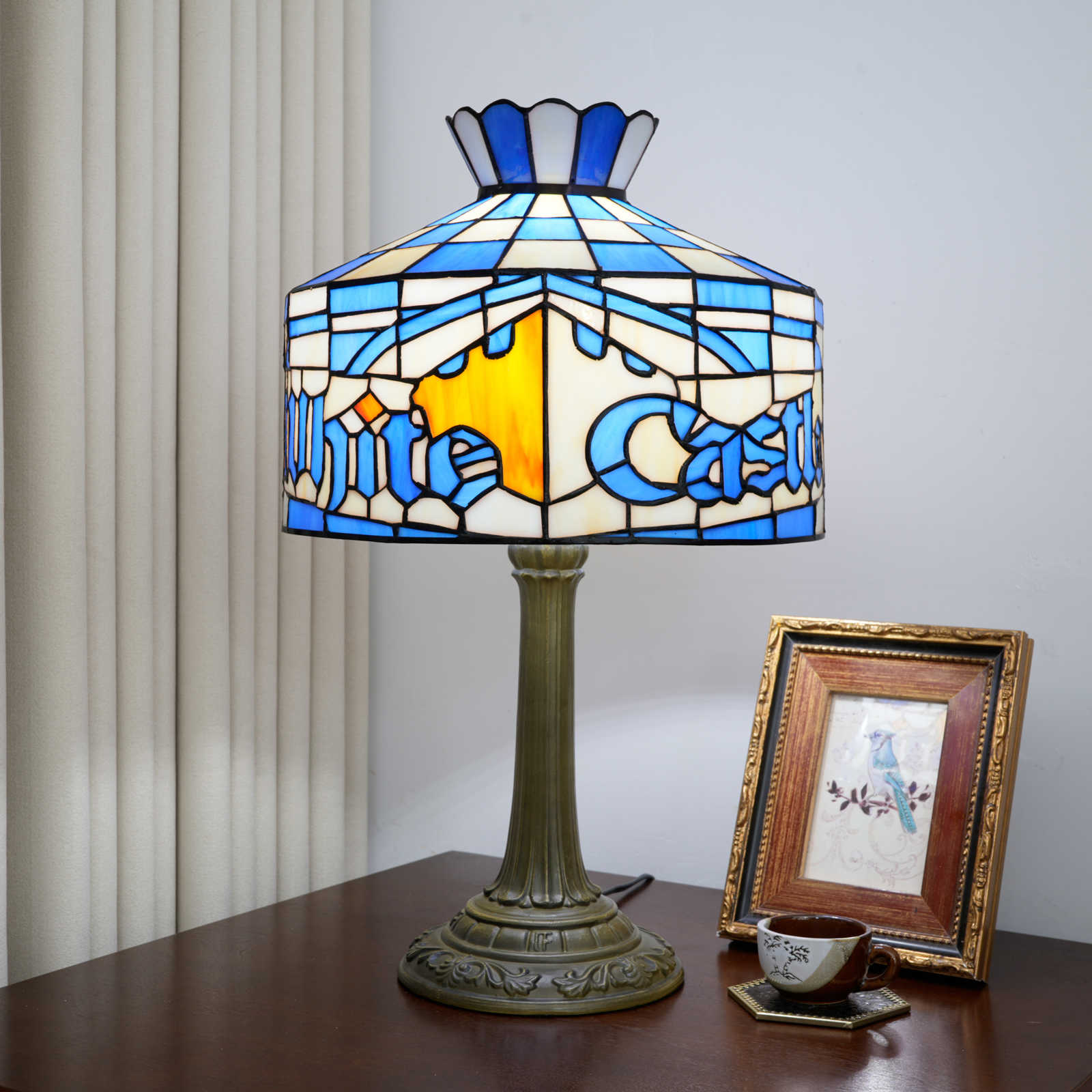 Blivuself Tiffany Lamp 12 Inch Stained Glass Table Lamp White Castle, Suitable For Bedrooms, Dormitories, Living Rooms, Dining Rooms, Study. Tiffany Vintage Style Classical Art Home Holiday Decoration (OFT1437)