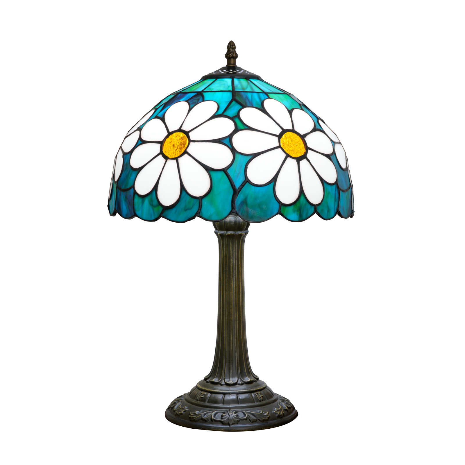 Blivuself Tiffany Lamp 12 Inch Stained Glass Table Lamp Blue White Daisy, Suitable For Bedroom, Dormitory, Living Room, Dining Room, Study. Tiffany Retro Style Classical Artistic Home Decorative Item (OFT1377)
