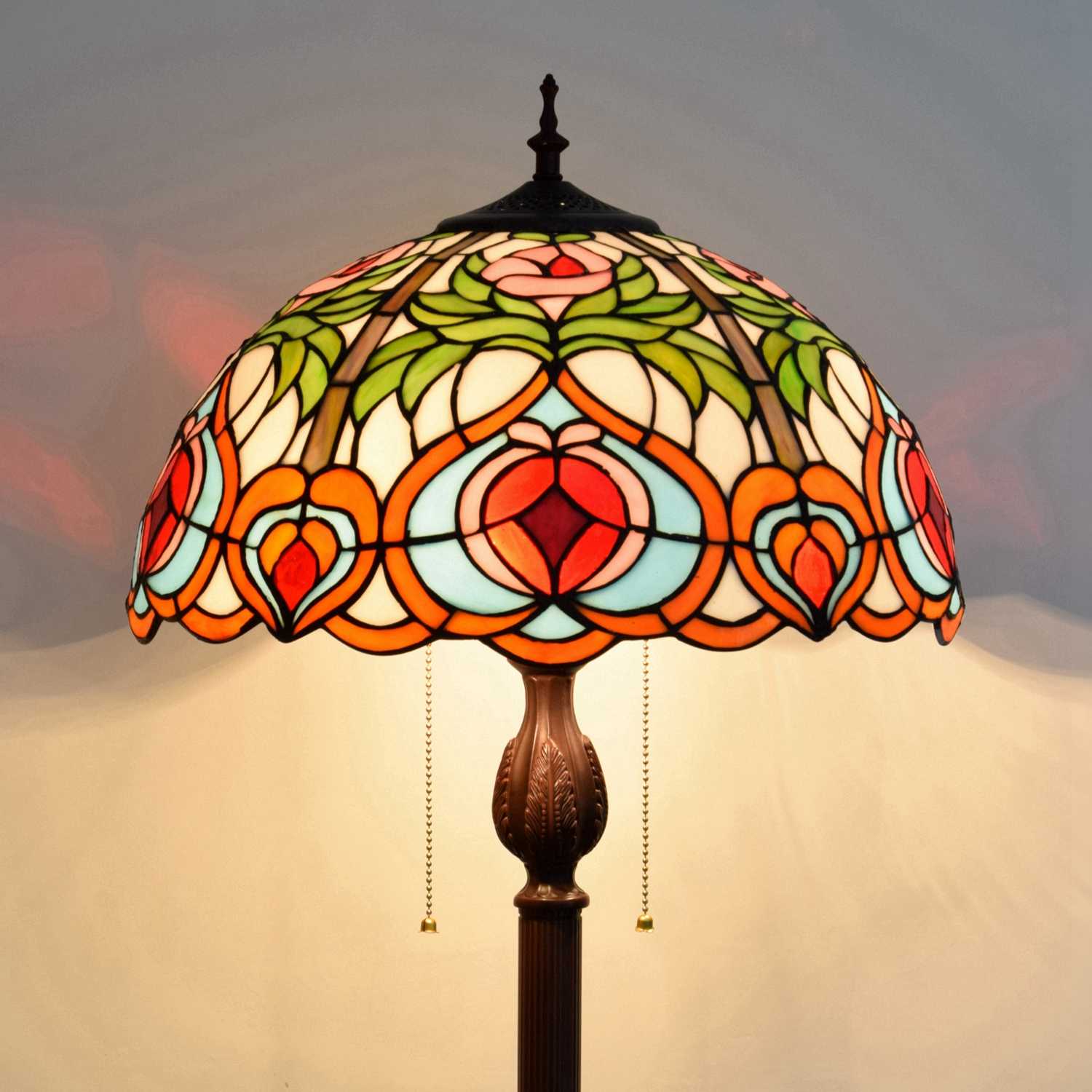Blivuself Tiffany Floor Lamp 16 Inches Stained Glass Fairy Peach, Brown Base Vertical Classical Floor Lamp Suitable For Bedrooms, Dormitories, Living Rooms, Dining Rooms, Study Rooms. Tiffany Retro Style Classical Artistic Home Decorative Item (OFCF1003)