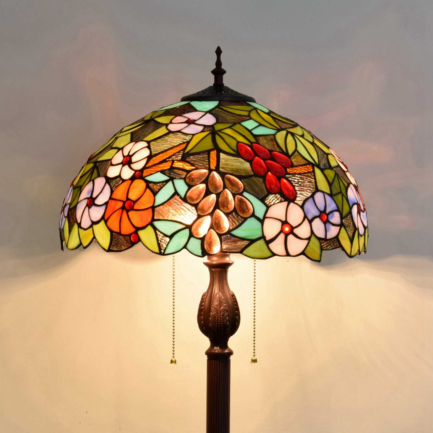 Blivuself Tiffany Floor Lamp 16 Inch Stained Glass Grape Flower, Coffee Base Upright Classic Floor Lamp Is Suitable For Bedrooms, Dormitories, Living Rooms, Dining Rooms, Study. Tiffany Vintage Style Classical Art Home Decorative Item (OFCF1005)