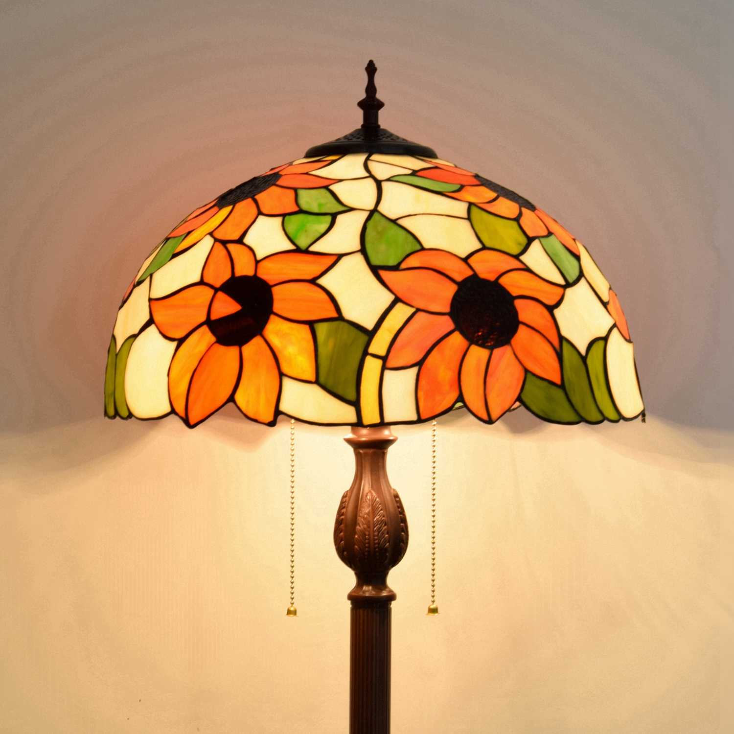 Blivuself Tiffany Floor Lamp 16 Inch Stained Glass Orange Sunflower, Coffee Base Upright Classic Floor Lamp Is Suitable For Bedroom, Dormitory, Living Room, Dining Room, Study. Tiffany Vintage Style Classical Art Home Decorative Item (OFCF1006)