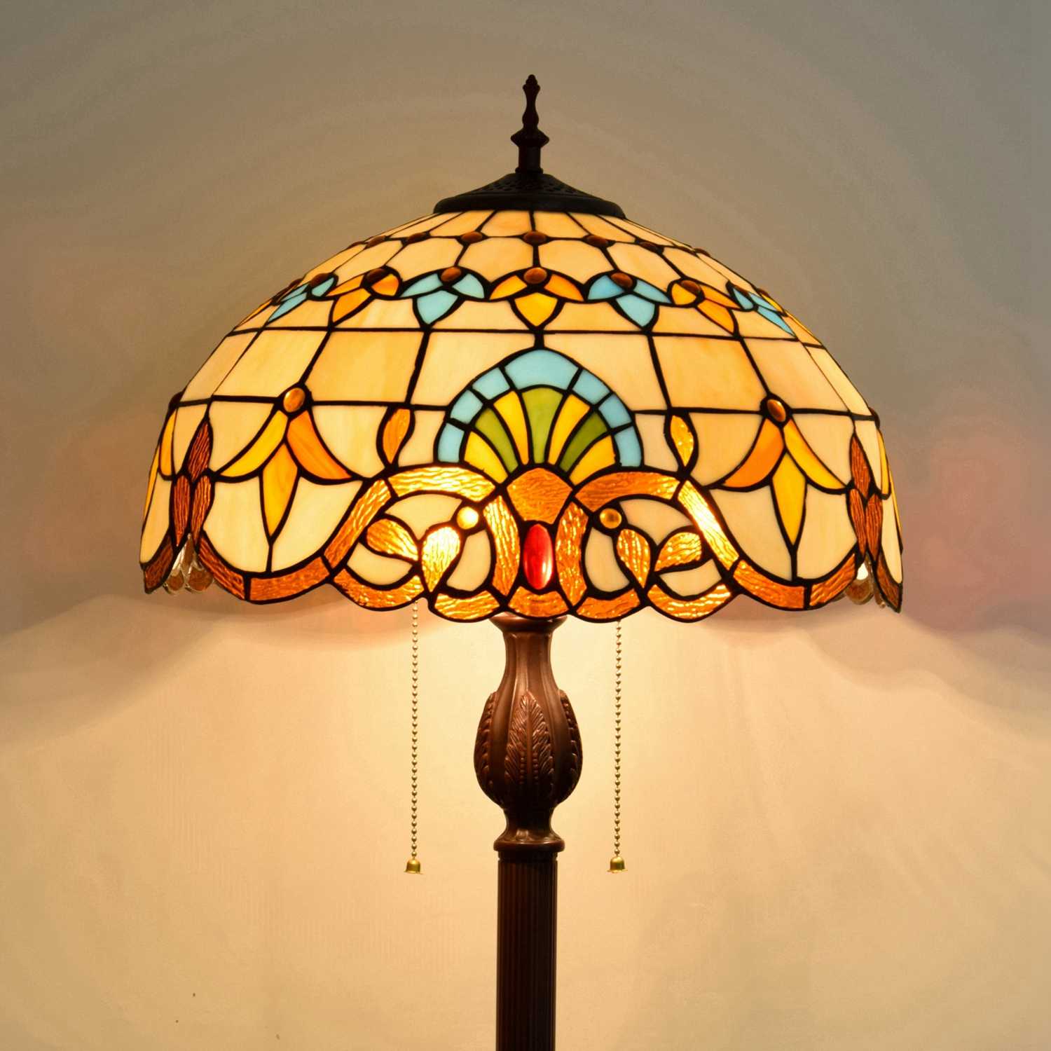 Blivuself Tiffany Floor Lamp 16 Inch Stained Glass Lamp Yellow Baroque, Coffee Base Upright Classic Floor Lamp For Bedrooms, Dormitories, Living Rooms, Dining Rooms, Study. Tiffany Vintage Style Classical Art Furniture For Festive Decoration (OFCF1007)