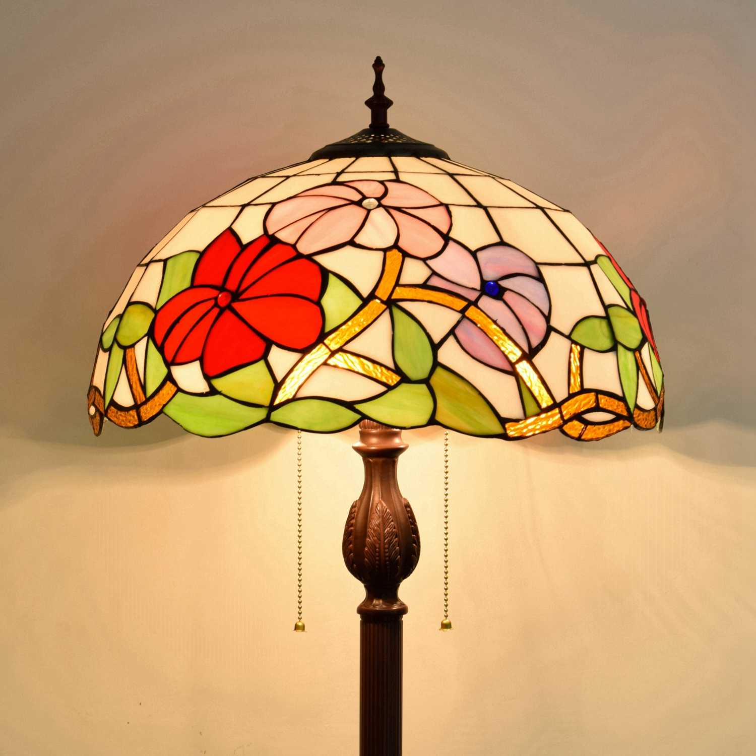Blivuself Tiffany Floor Lamp 16-Inch Stained Glass Lamp Three-Color Morning Glory Flower Coffee-Colored Base Upright Classic Floor Lamp Suitable For Bedrooms Dormitories Living Rooms Dining Rooms And Studies Tiffany Retro Style Classical Art Furniture Decoration (OFCF1008)