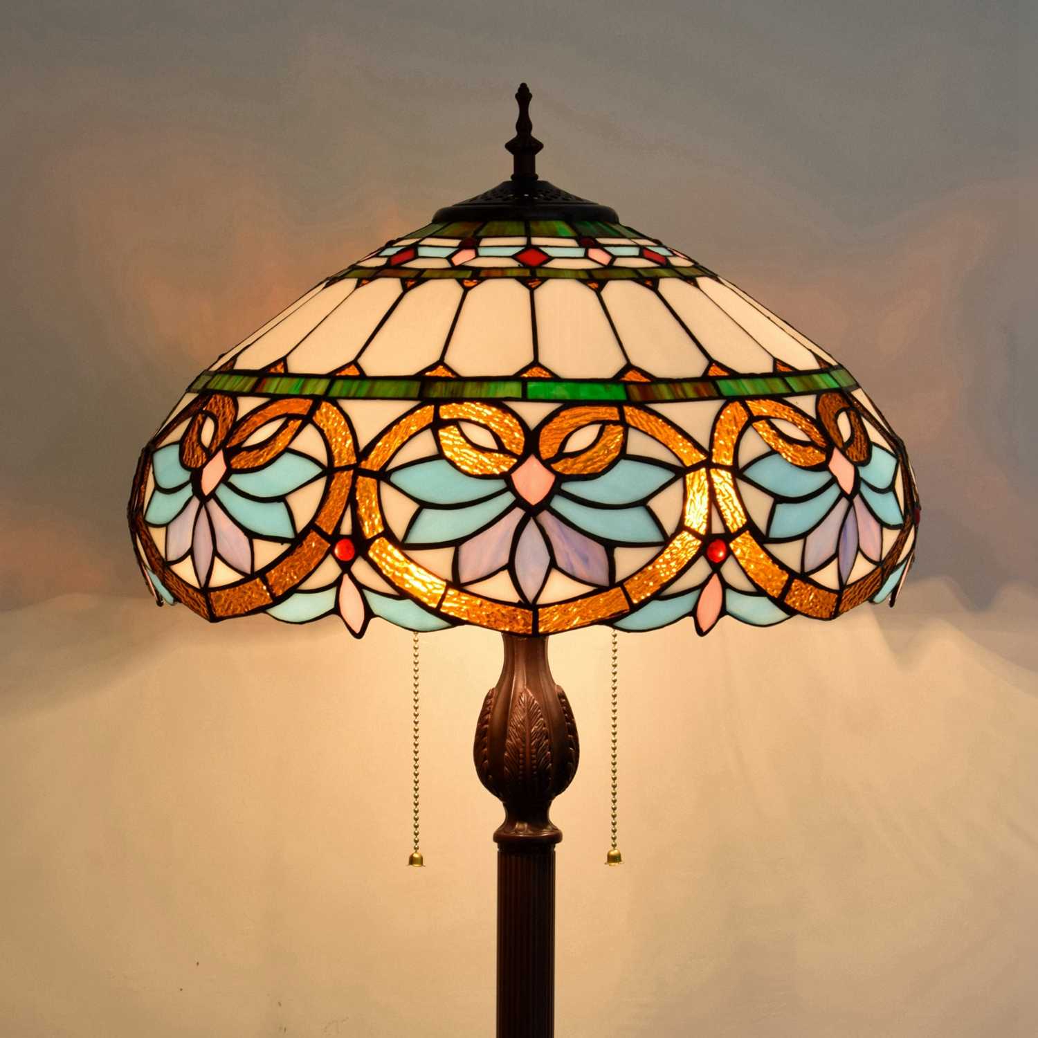 Blivuself Tiffany Floor Lamp 16-Inch Stained Glass Lamp Blue Heart Coffee Colored Base Upright Classic Floor Lamp Suitable For Bedrooms  Dormitories Living Rooms Dining Rooms And Studies Tiffany Retro Style Classical Art Furniture Decoration (OFCF1009)