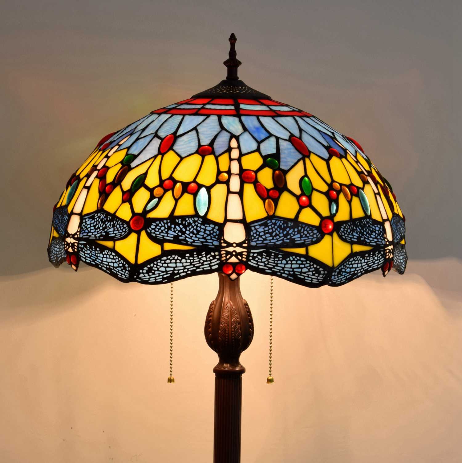 Blivuself Tiffany Floor Lamp 16-Inch Stained Glass Lamp Blue Dragonfly Coffee-Colored Base Upright Classic Floor Lamp Suitable For Bedrooms Dormitories Living Rooms Dining Rooms And Studies Tiffany Retro Style Classical Art Furniture Decoration (OFCF1010)
