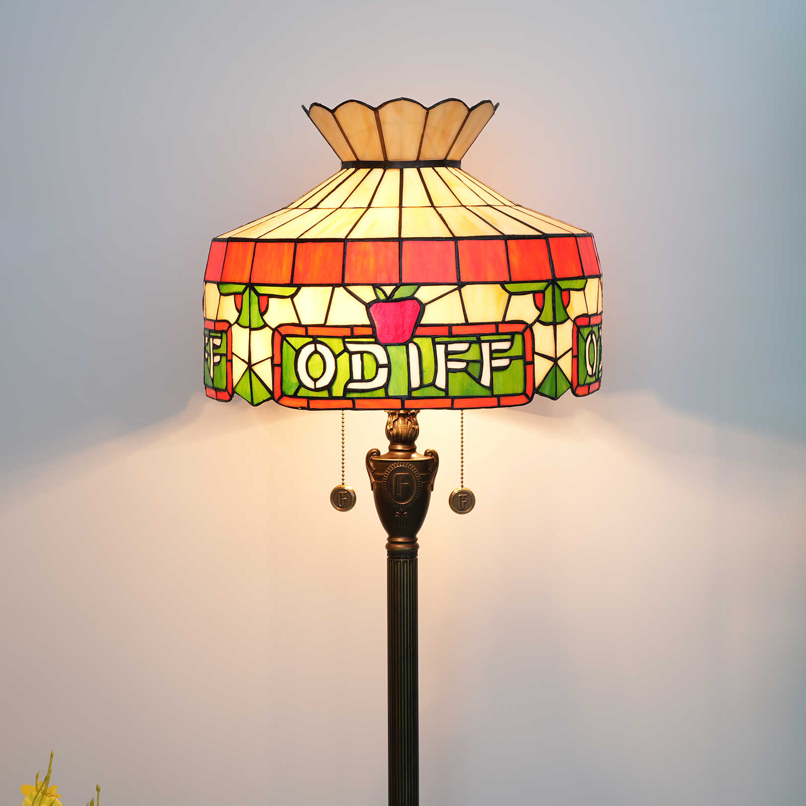 Blivuself Tiffany Floor Lamp Medieval Retro Style Design 16 Inches Red Apple ODIFF Letters Handmade Stained Glass Lamp Shade, Indoor Lighting Retro Country Classic Art Home Decoration For Bedroom Living Room Office Study, Etc. 16 InchesODIFF Apple-Of Floor Lamp OFN01
