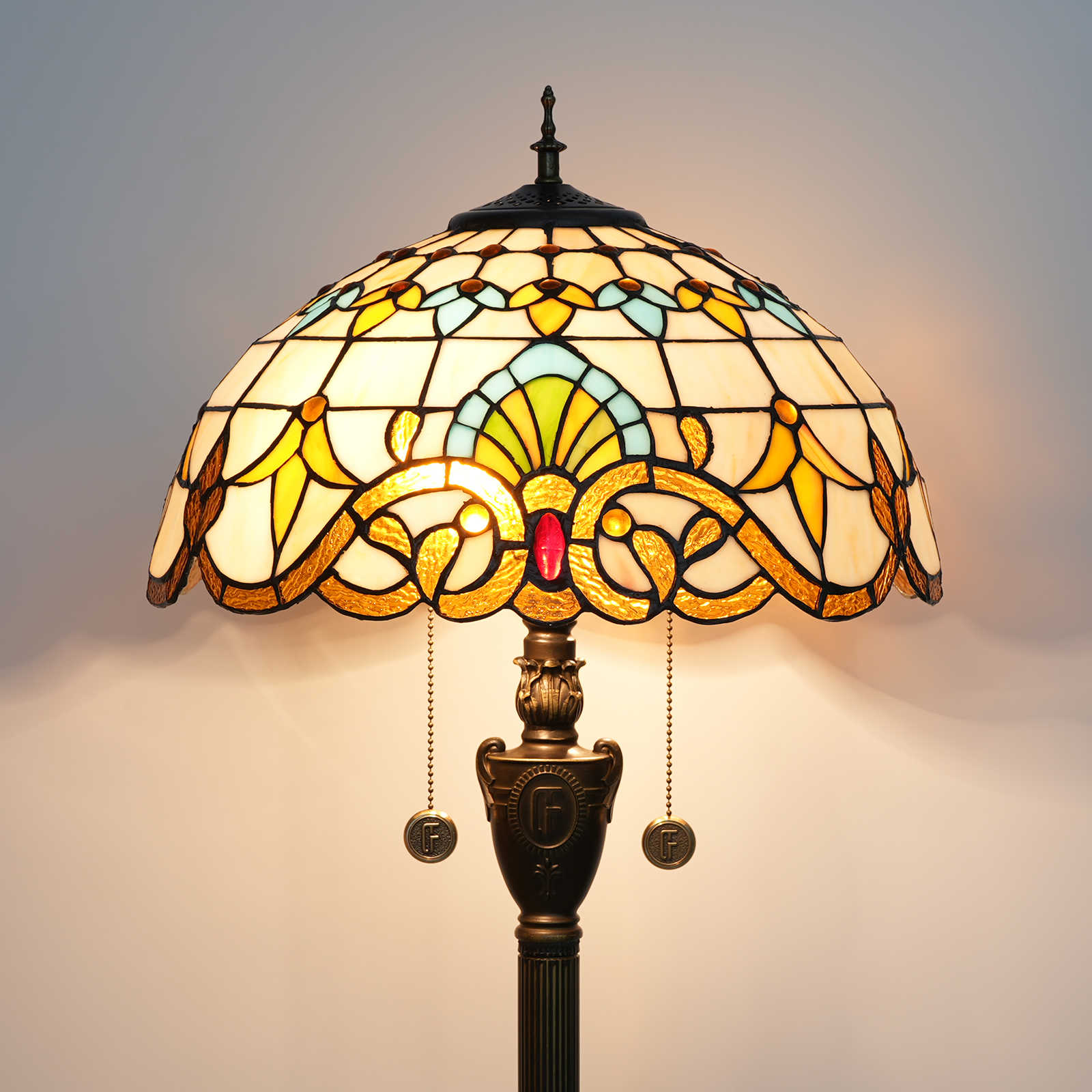 Blivuself Tiffany Floor Lamp Navian Style Design 16 Inches Yellow Baroque Handmade Colored Glass Lamp Shade, Indoor Lighting Reading Light Luxury Classical Art Home Decoration For Bedroom Living Room Office Study And Other 16 Inches Of Baroque-OF Floor Lamp OFN03