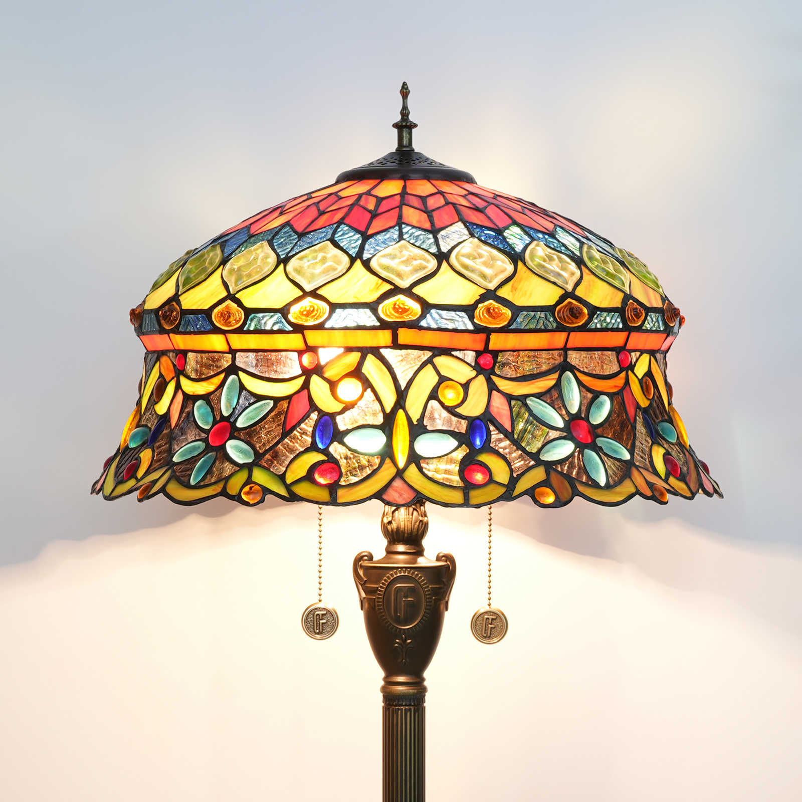 Blivuself Tiffany Floor Lamp 16 Inch Stained Glass Lamp Colored Beads Resin Base Upright Classic Floor Lamp For Bedroom Dormitory Living Room Dining Room And Study Tiffany Retro Style Classical Art Furniture Decoration (OFN04)
