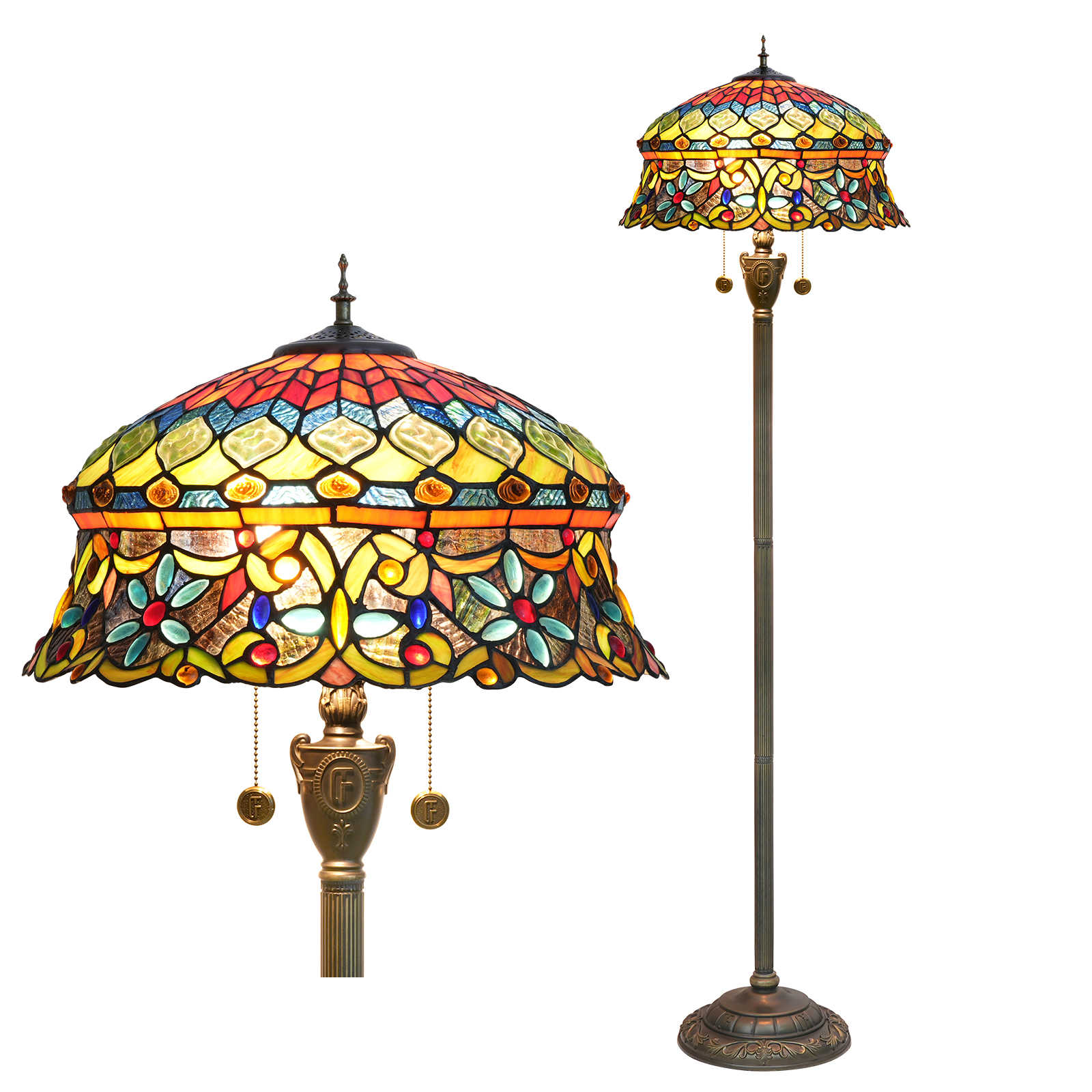 Blivuself Tiffany Floor Lamp 16 Inch Stained Glass Lamp Colored Beads Resin Base Upright Classic Floor Lamp For Bedroom Dormitory Living Room Dining Room And Study Tiffany Retro Style Classical Art Furniture Decoration (OFN04)