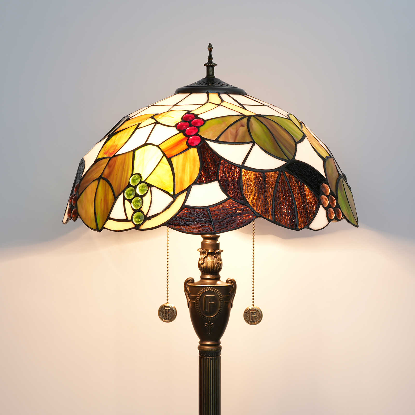 Blivuself Tiffany Floor Lamp Navia Style Design 16 Inch Brown Grape Handmade Stained Glass Lampshade, Interior Lighting Reading Light Luxury Classical Art Home Decoration Suitable For Bedroom Living Room Office Study 16 Inch Brown Grape -Of Floor Lamp OFN05