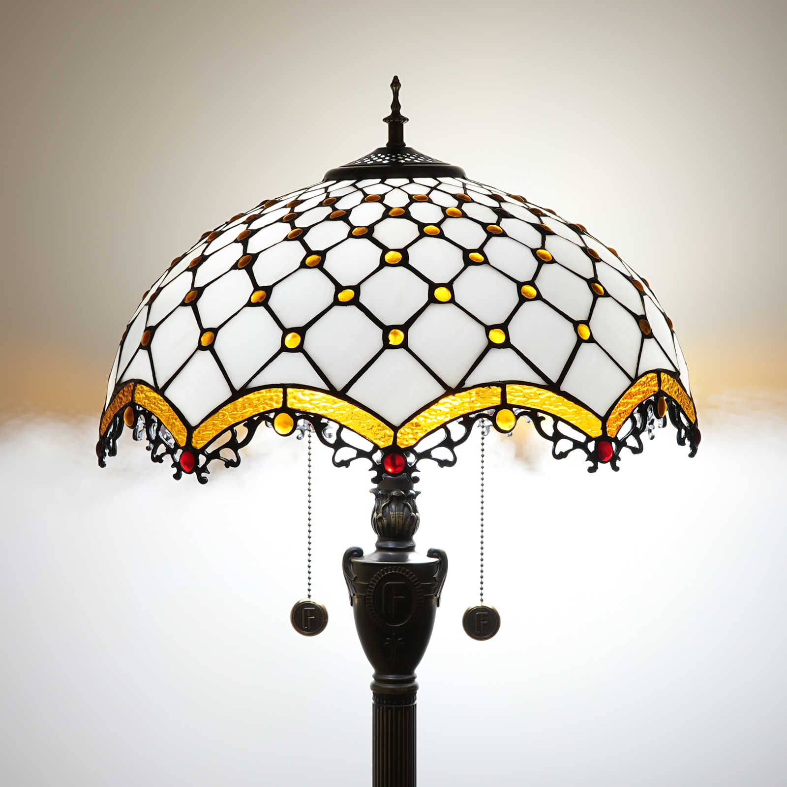 Blivuself Tiffany Floor Lamp Navia Style Design 16 Inch Brown Beads Handmade Colored Glass Lamp Shade, Indoor Lighting Reading Light Luxury Classical Art Home Decoration Suitable For Bedroom Living Room Office Study 16 Inch Brown Cross Beads -Of Floor Lamp OFN06