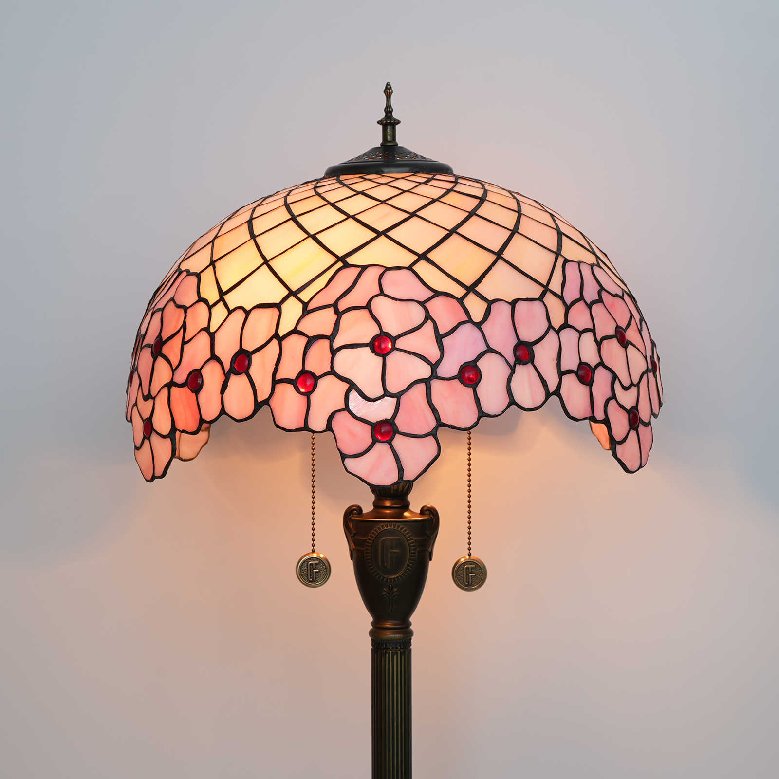 Blivuself Tiffany Floor Lamp Victorian Style Design 16 Inches Pink Cherry Blossoms Handmade Stained Glass Lamp Shade, Indoor Lighting Reading Romantic Warm Atmosphere Home Decoration For Bedroom Living Room Office Study, Etc. 16 Inches Cherry Blossom -Of Floor Lamp OFN08