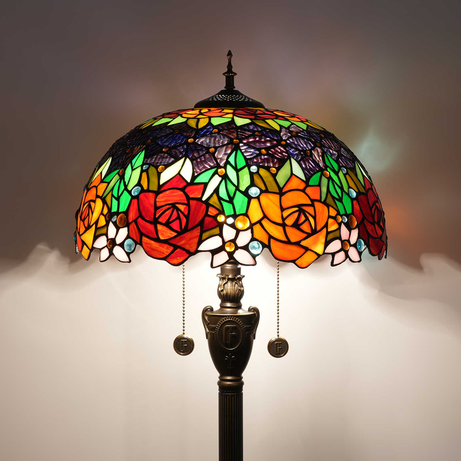 Blivuself Tiffany Floor Lamp Light Luxury Palace Style Design 16 Inches Deep Purple Red Orange Two-Color Rose Handmade Stained Glass Lamp Shade, Indoor Lighting Reading Romantic Traditional European Home Decoration For Bedroom Living Room Office Study, Etc. 16 Inches Black Rose -Of Floor Lamp OFN10