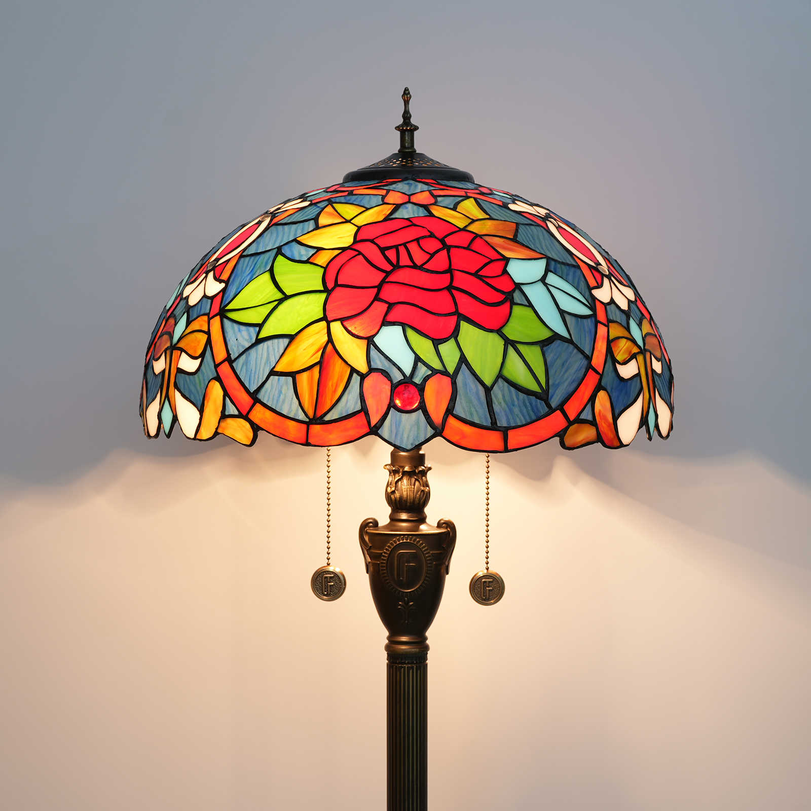 Blivuself Tiffany Floor Lamp Light Luxury Palace Style Design 16 Inches Red Rose Handmade Stained  Glass Lamp Shade, Indoor Lighting Reading European Garden Home Decoration For Bedroom Living Room Office Study, Etc. 16 Inches Love Rose -Of Floor Lamp OFN13