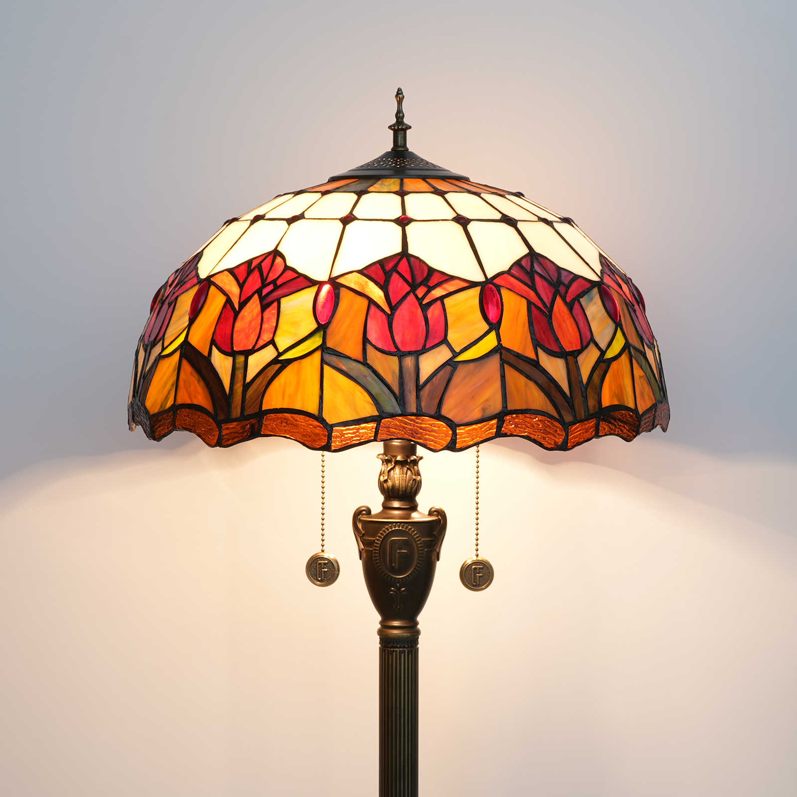 Blivuself Tiffany Floor Lamp Light Luxury Palace Style Design 16 Inch Red Tulip Handmade Colored Glass Lampshade, Indoor Lighting Reading European Pastoral Home Decoration For Bedroom Living Room Office Study, Etc. 16 Inch Red Tulip Floor Lamp OFN14