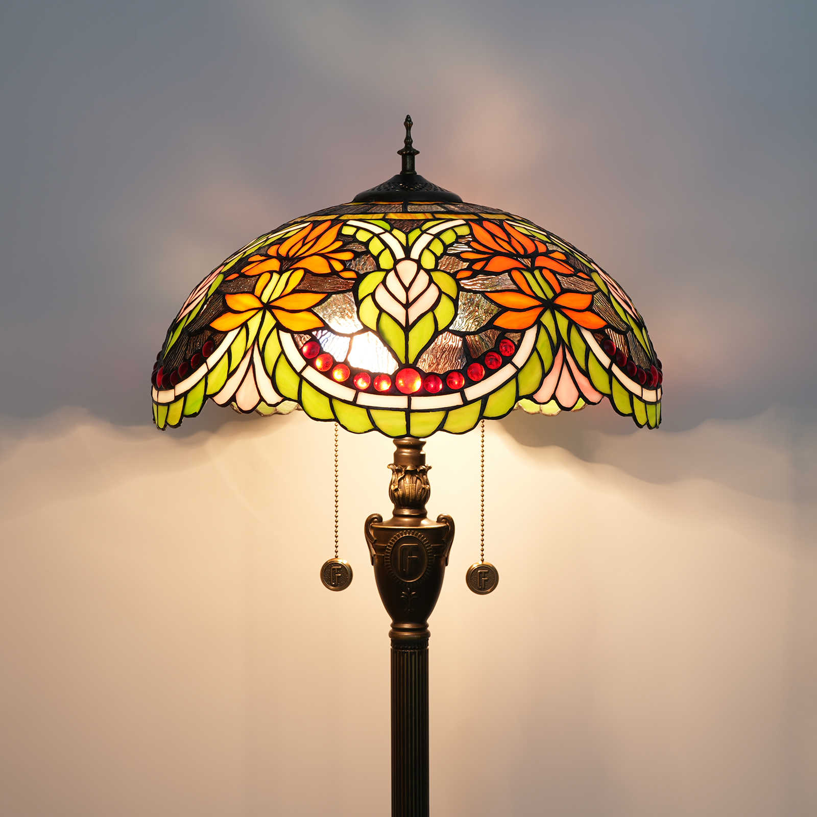 Blivuself Tiffany Floor Lamp Victorian Style 16 Inch Orange Flower Handmade Stained Glass Lamp Shade, Indoor Lighting Reading Vintage Style Home Decoration For Bedroom Living Room Office Study Etc. 16 Inch Orange Torch -Of Floor Lamp OFN17