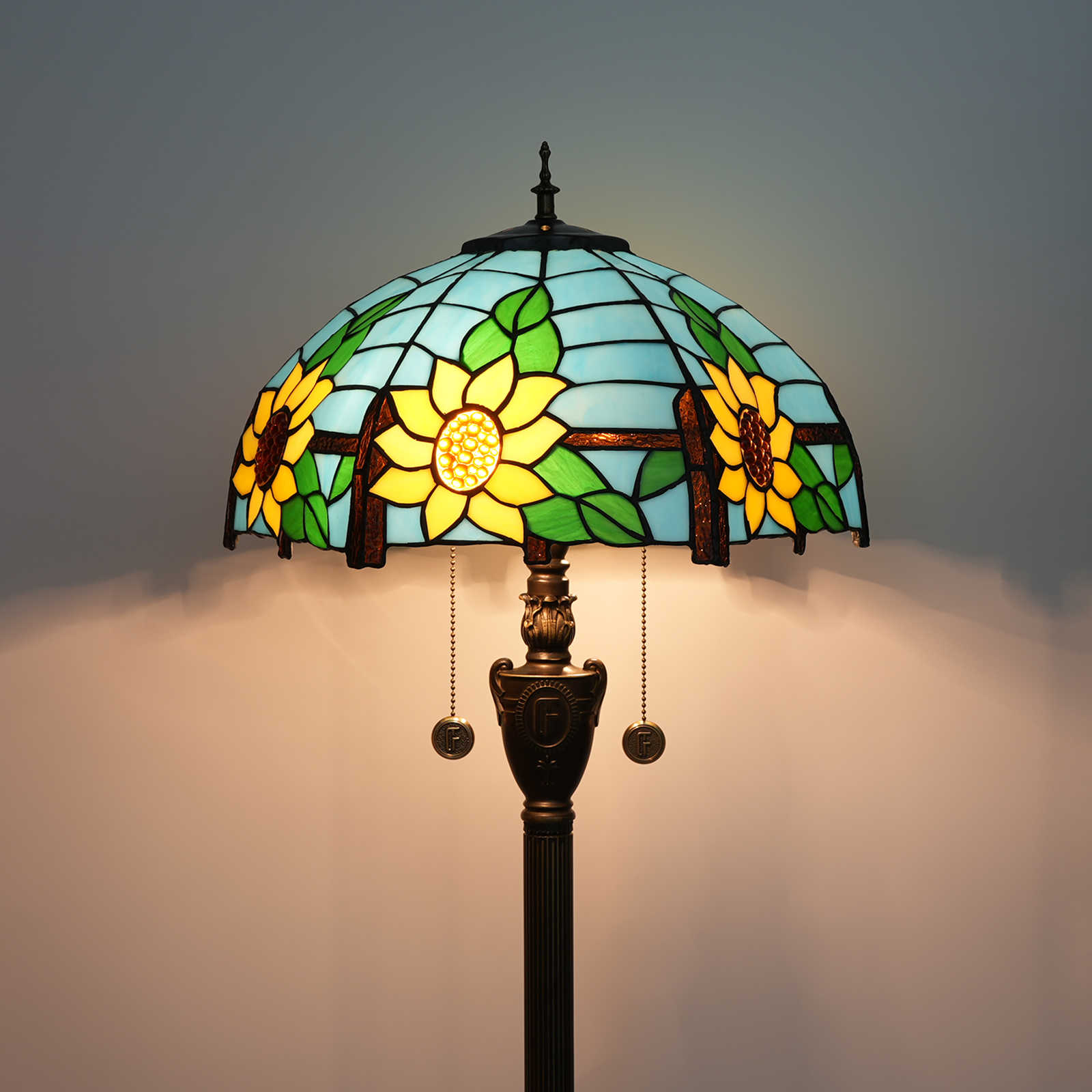 Blivuself Tiffany Floor Lamp Navia Style 16 Inch Blue Bottom Sunflower Handmade Stained Glass Lampshade, Interior Lighting Reading European Rustic Retro Style Home Decoration Suitable For Bedroom Living Room Office Study 16 Inch  Blue Bottom Sunflower -Of Floor Lamp OFN20