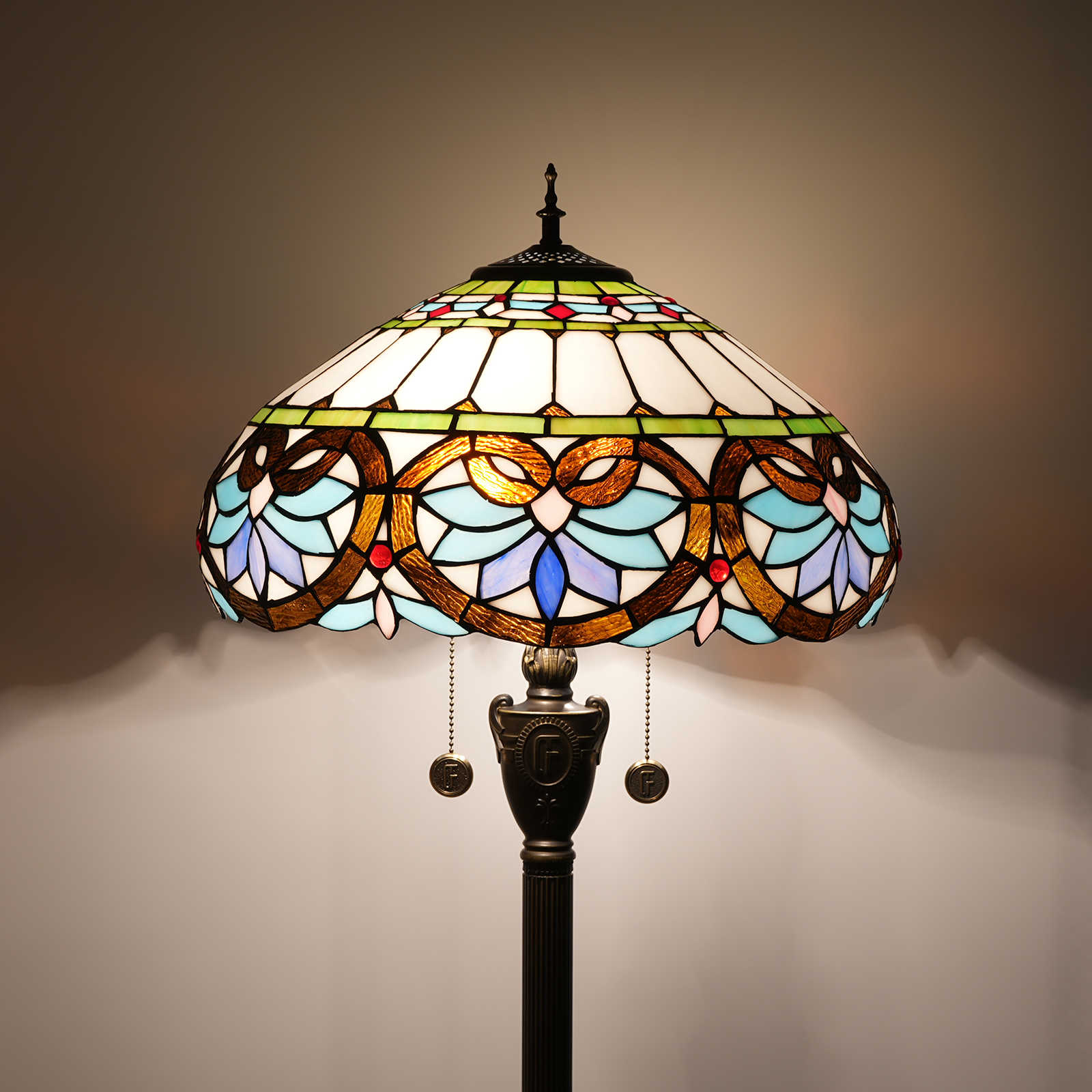 Blivuself Tiffany Floor Lamp Navia Style 16 Inches Blue Love Handmade Stained Glass Lamp Shade, Indoor Lighting Reading European Light Luxury Style Home Decoration For Bedroom Living Room Office Study And Other 16 Inches Blue Love -Of Floor Lamp OFN21