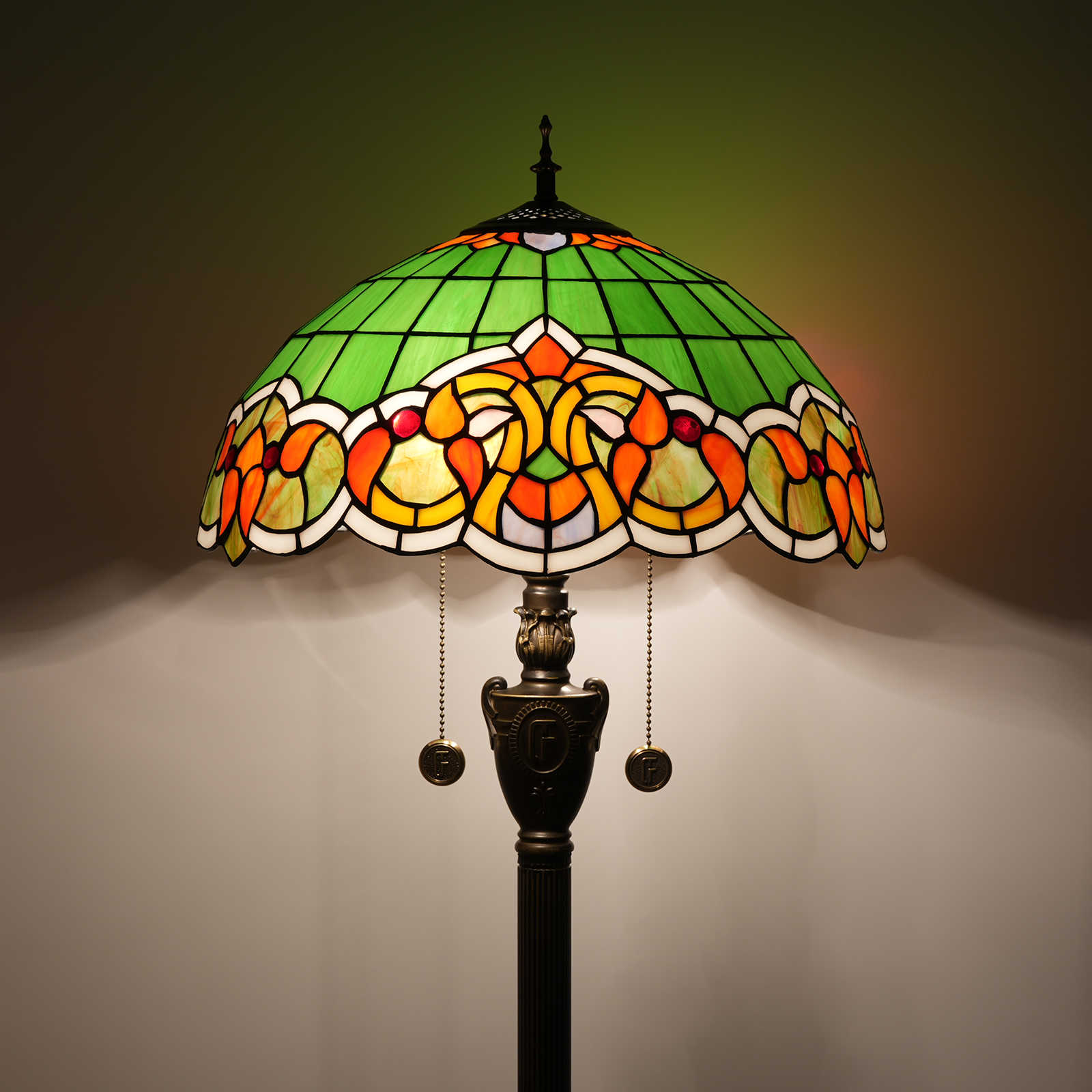Blivuself Tiffany Floor Lamp 16-Inch Stained Glass Lamp Green Baroque Resin Base Upright Classic Floor Lamp Suitable For Bedrooms Dormitories Living Rooms Dining Rooms And Studies Tiffany Retro Style Classical Art Furniture Decoration (OFN22)