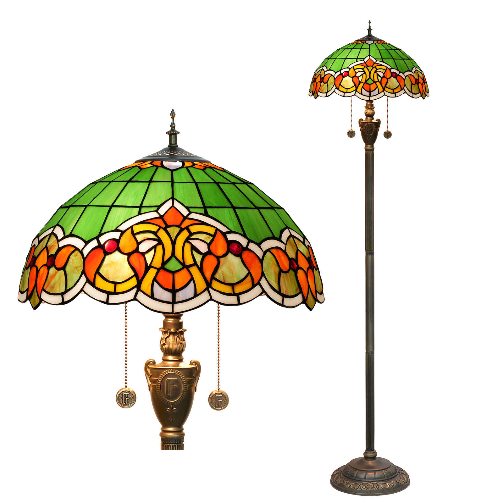 Blivuself Tiffany Floor Lamp 16-Inch Stained Glass Lamp Green Baroque Resin Base Upright Classic Floor Lamp Suitable For Bedrooms Dormitories Living Rooms Dining Rooms And Studies Tiffany Retro Style Classical Art Furniture Decoration (OFN22)