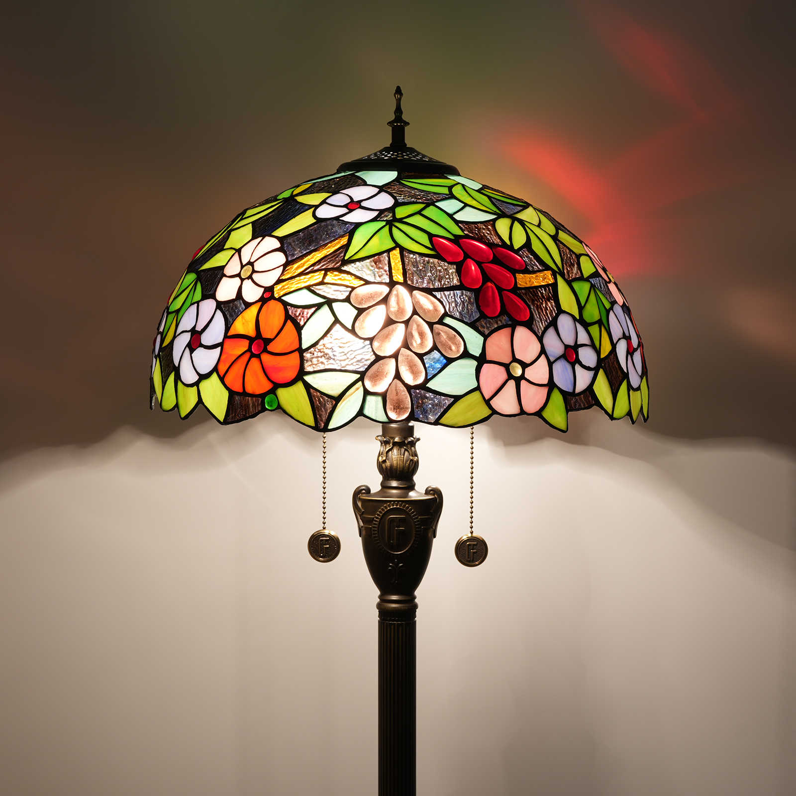 Blivuself Tiffany Floor Lamp European Style 16 Inch Purple Grape Flower Handmade Stained Glass Lampshade, Interior Lighting Reading Warm Style Home Decoration Suitable For Bedroom Living Room Office Study 16 Inch Grape Flower -Of Floor Lamp OFN26