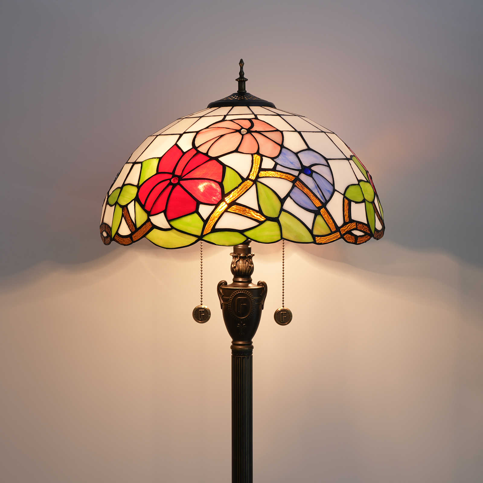 Blivuself Tiffany Floor Lamp European Pastoral Style 16 Inch Pink Purple Red Three Color Morning Glory Hand-Made Colored Glass Lamp Shade, Indoor Lighting Reading Warm Style Home Decoration For Bedroom Living Room Office Study, Etc. 16 Inch Morning Glory - Floor Lamp - Three Color Flower OFN28