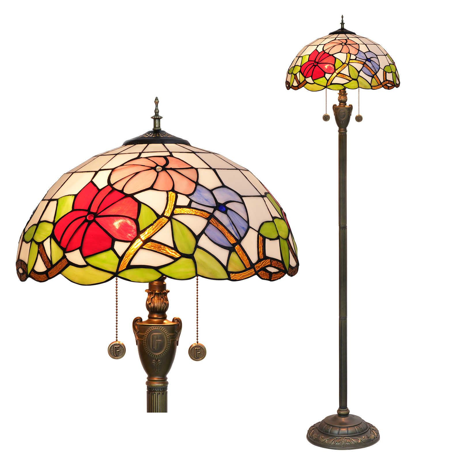 Blivuself Tiffany Floor Lamp European Pastoral Style 16 Inch Pink Purple Red Three Color Morning Glory Hand-Made Colored Glass Lamp Shade, Indoor Lighting Reading Warm Style Home Decoration For Bedroom Living Room Office Study, Etc. 16 Inch Morning Glory - Floor Lamp - Three Color Flower OFN28