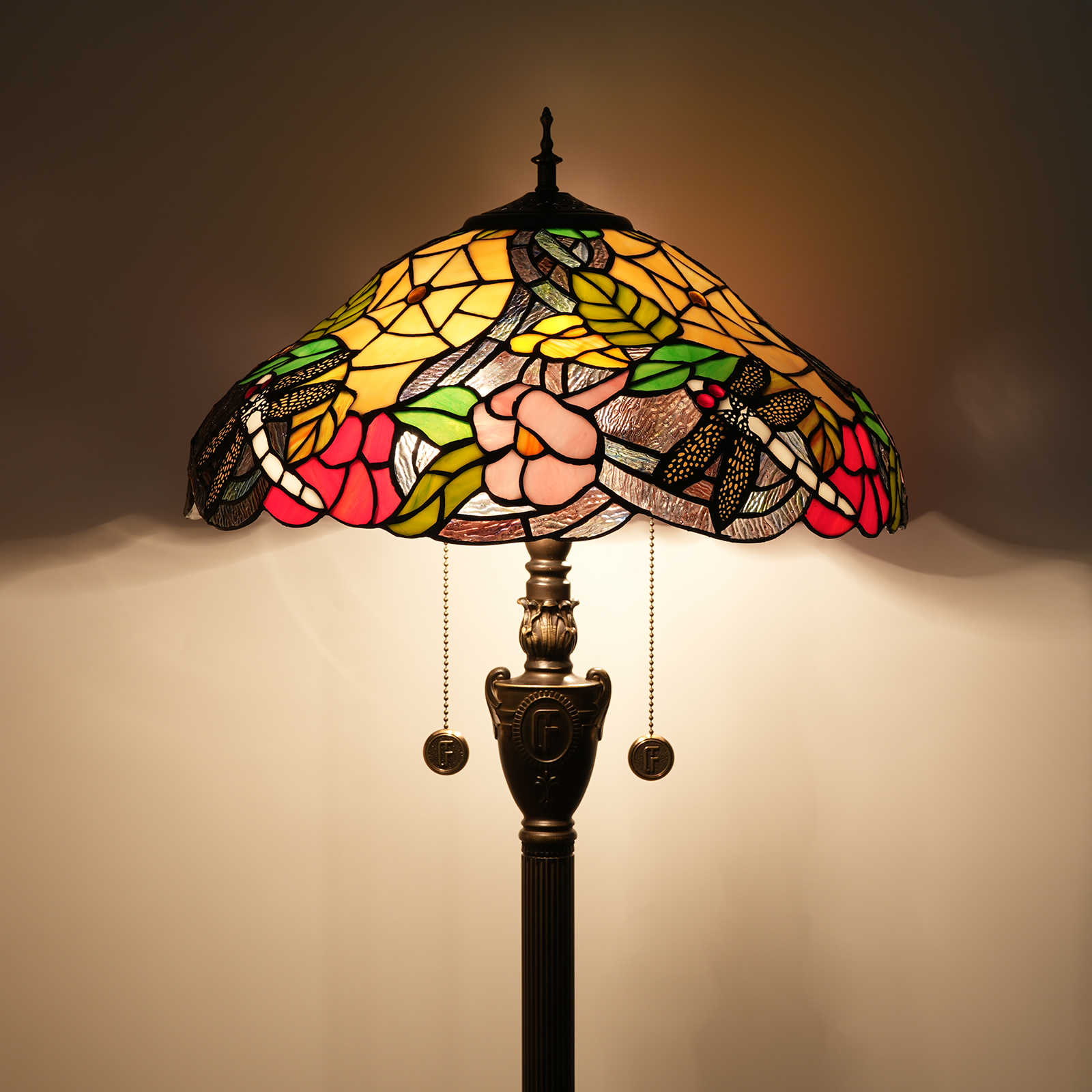 Blivuself Tiffany Floor Lamp Traditional Medieval Style 16 Inch Black Spider Web, White Dragonfly Hand-Made Stained Glass Lampshade, Indoor Lighting Reading European Vintage Style Home Decoration For Bedroom Living Room Office Study, Etc. 16 Inch Spider Dragonfly -Of Floor Lamp OFN31