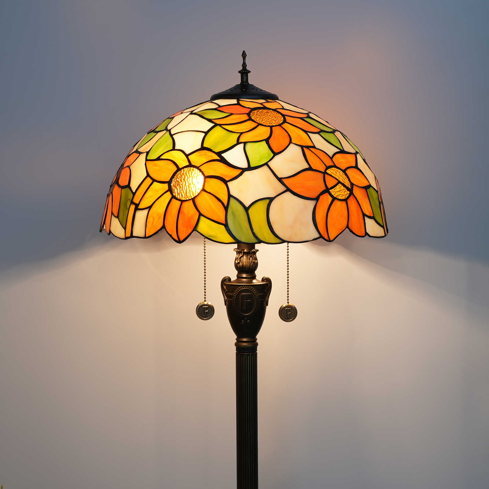 Blivuself Tiffany Floor Lamp Victorian Style 16 Inch White Orange Sunflower Handmade Stained Glass Lamp Shade, Indoor Lighting Reading Warm Style Home Decoration For Bedroom Living Room Office Study, Etc. 16 Inch White Sunflower-Of Floor Lamp OFN32