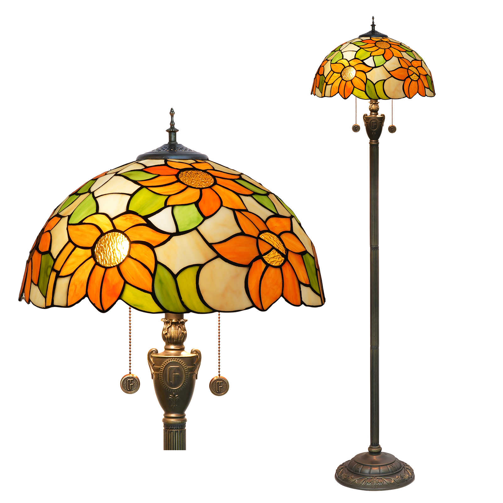 Blivuself Tiffany Floor Lamp Victorian Style 16 Inch White Orange Sunflower Handmade Stained Glass Lamp Shade, Indoor Lighting Reading Warm Style Home Decoration For Bedroom Living Room Office Study, Etc. 16 Inch White Sunflower-Of Floor Lamp OFN32