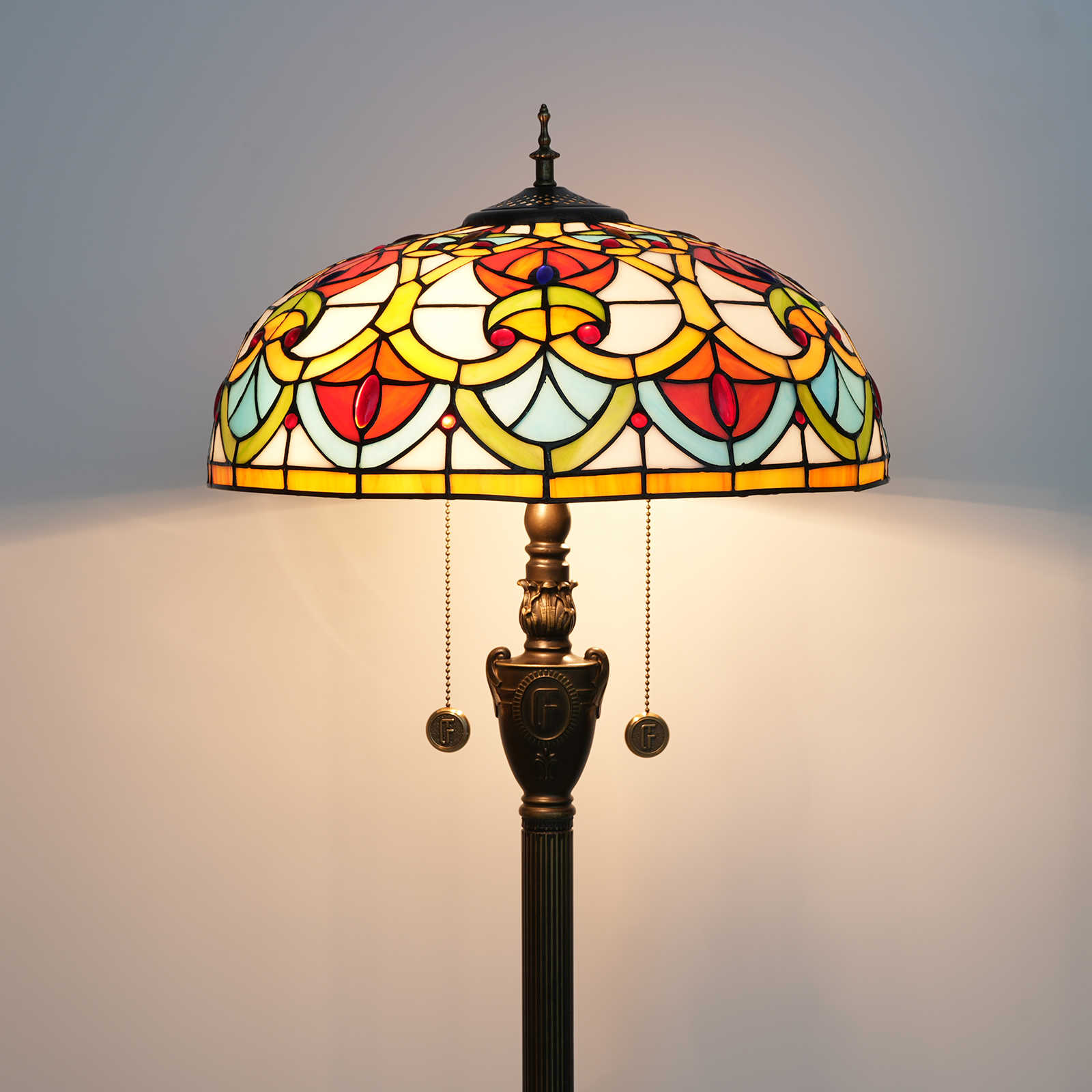 Blivuself Tiffany Floor Lamp Bohemian Style 16 Inch Orange Peach Heart Handmade Stained Glass Lamp Shade, Indoor Lighting Reading European Vintage Style Home Decoration For Bedroom Living Room Office Study 16 Inch Peach Heart Beads -OF Floor Lamp OFN33