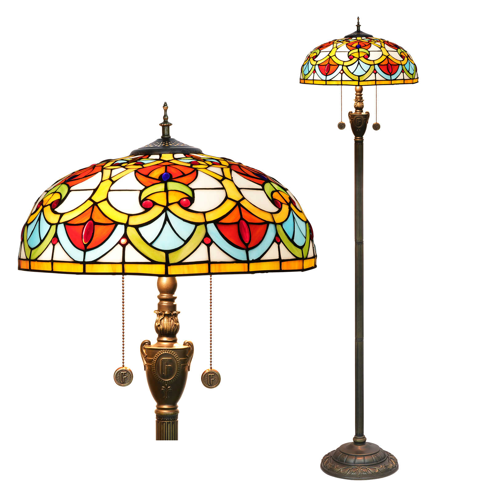 Blivuself Tiffany Floor Lamp Bohemian Style 16 Inch Orange Peach Heart Handmade Stained Glass Lamp Shade, Indoor Lighting Reading European Vintage Style Home Decoration For Bedroom Living Room Office Study 16 Inch Peach Heart Beads -OF Floor Lamp OFN33