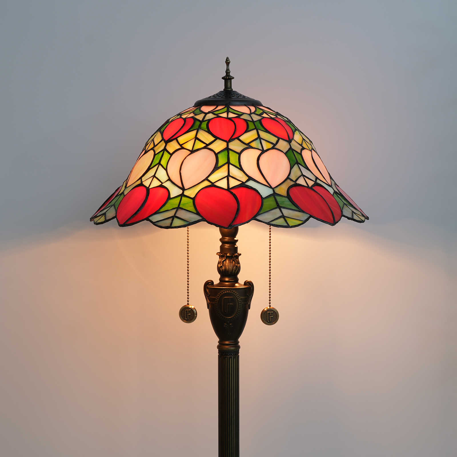 Blivuself Tiffany Floor Lamp Traditional Medieval Style 16 Inch Pink And Red Peach Hand-Made Stained Glass Lampshade, Indoor Lighting Reading European Vintage Style Home Decoration For Bedroom Living Room Office Study Etc. 16 Inch Fairy Peach-OF  Floor Lamp OFN34