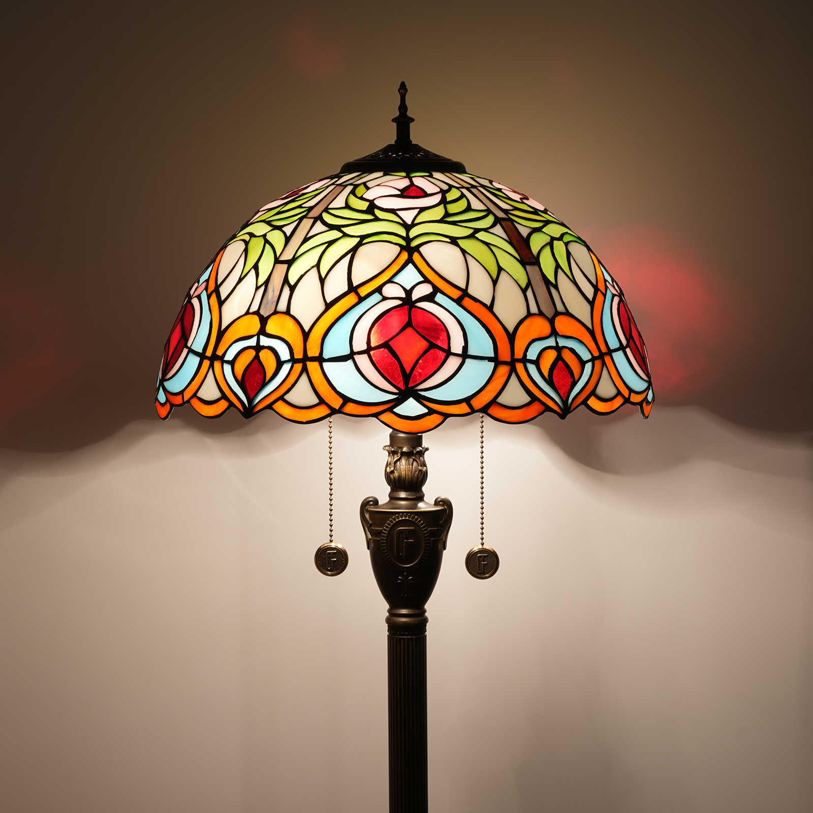 Blivuself Tiffany Floor Lamp European And American Pastoral Style 16 Inches White Pink Love Fairy Peach Handmade Stained Glass Lamp Shade, Indoor Lighting Reading European Vintage Style Home Decoration For Bedroom Living Room Office Study And Other 16 Inches Fairy Peach -Of Floor Lamp OFN36