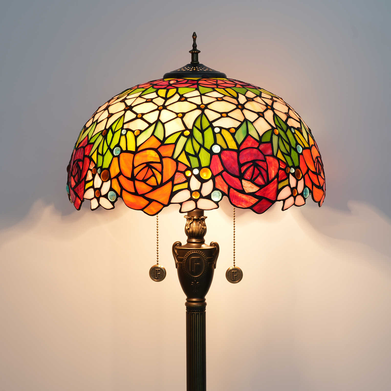 Blivuself Tiffany Floor Lamp Victorian Style 16 Inch Red Orange Two-Color Rose Hand-Made Stained Glass Lamp Shade, Indoor Lighting Reading European Retro Pastoral Style Home Decoration For Bedroom Living Room Office Study, Etc. 16 Inch Gorgeous Rose -Of Floor Lamp OFN37