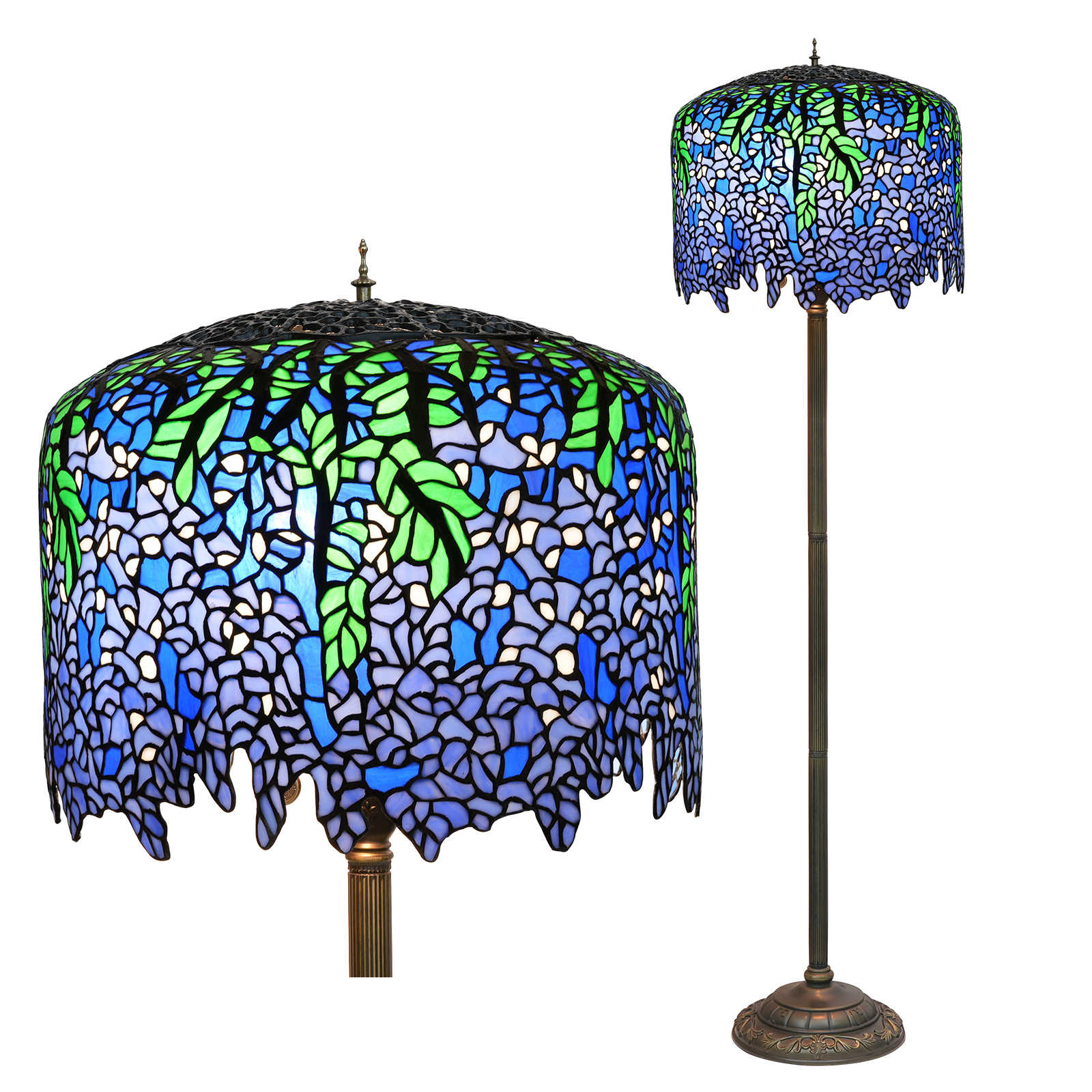 Blivuself Tiffany Floor Lamp Medieval Light Luxury Style 18-Inch Wisteria Flower Barrel Lamp Handmade Stained Glass Lamp Shade, Indoor Lighting Reading Vintage Classical Art Atmosphere Home Decoration Suitable For Bedroom Living Room Office Study 18-Inch Wisteria -OF Floor Lamp OFN38