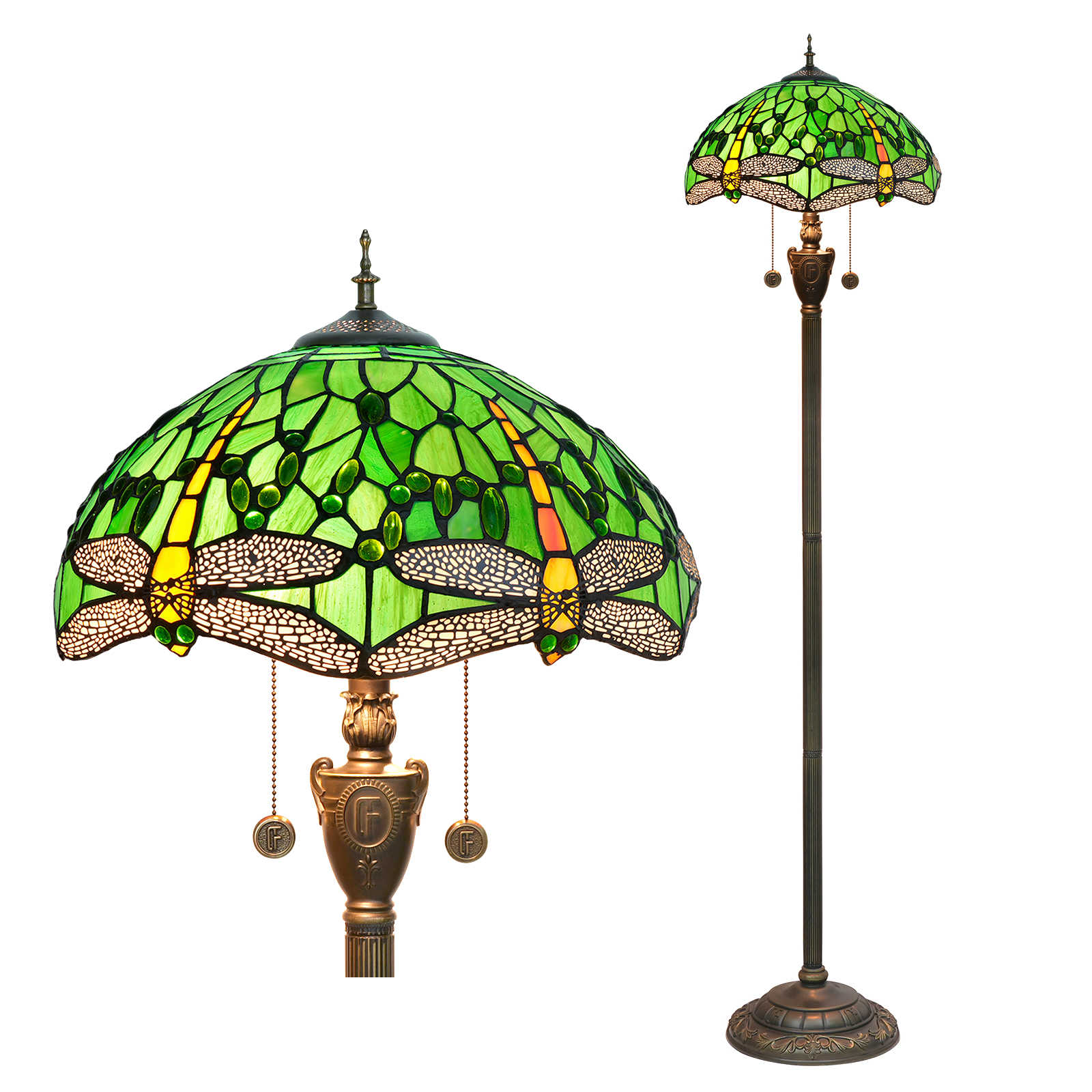 Blivuself Tiffany Floor lamp Victorian Style 16 Inch Green Dragonfly Hand-Colored Glass Lamp Shade, Retro Dragonfly Style Adjustable Indoor Lighting Eye Protection Reading Light, Suitable For Study Bedroom Dining Room Office, 16 Inch Green Dragonfly -Of Downward Floor Lamp OFN41