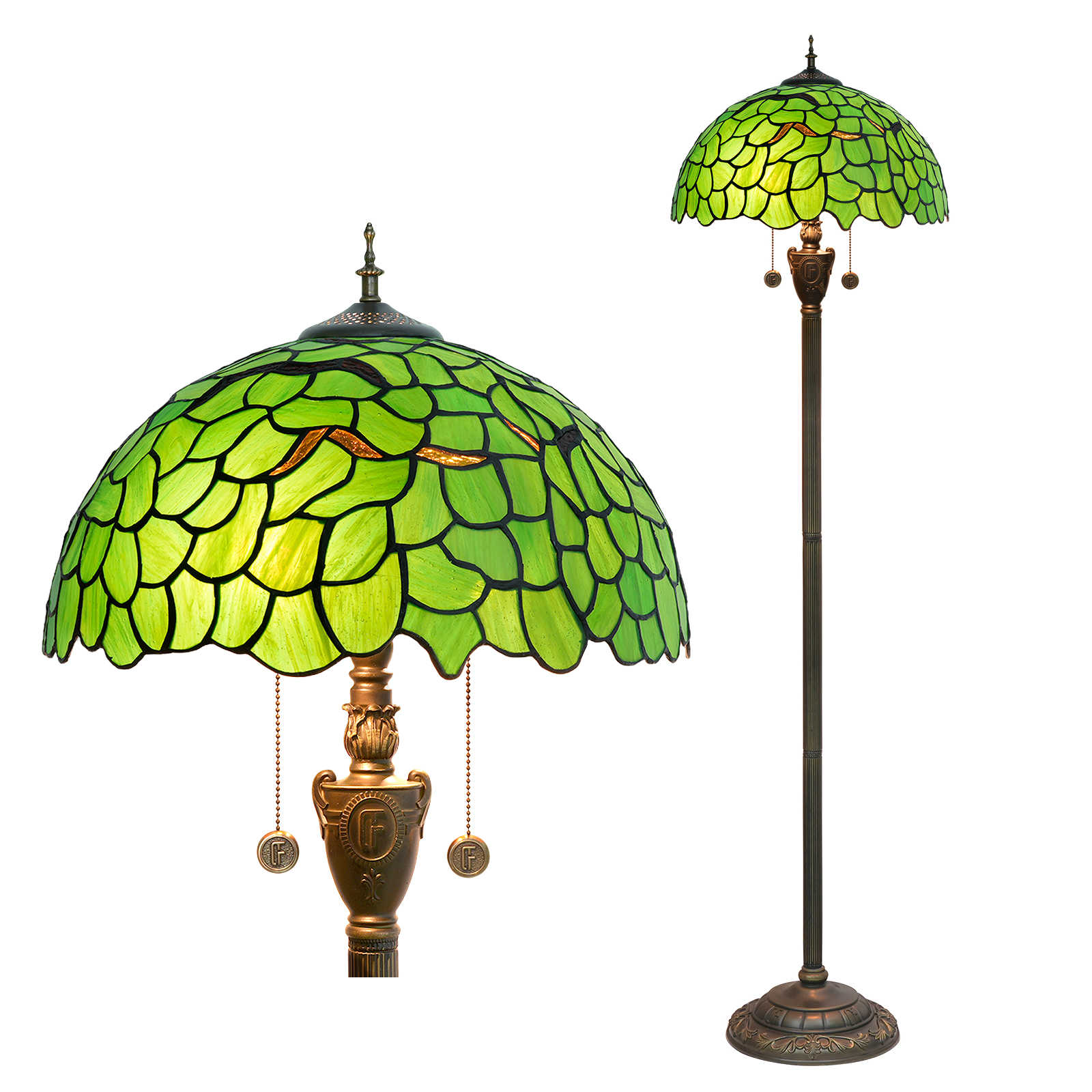 Blivuself Tiffany Floor lamp  Retro Pastoral Style 16 Inch Green Leaf Hand-Colored Glass Lamp Shade, Classical Style Indoor Lighting Eye Protection Reading Light, Suitable For Study Bedroom Dining Room Office, 16 Inch Green Leaf -OF Floor Lamp OFN42