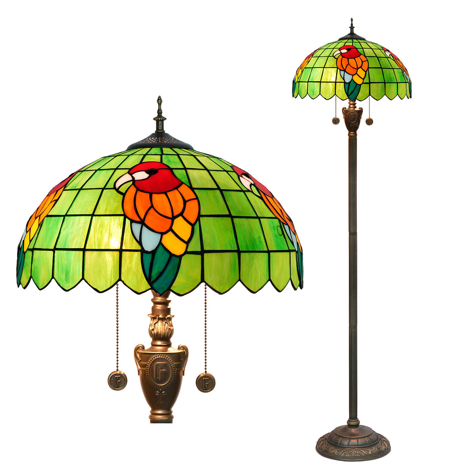 Blivuself Tiffany Floor lamp  European Style 16 Inch Green Base Red Parrot Handmade Colored Glass Lamp Shade, Suitable For Study Bedroom Dining Room Office, Classical Craft Style Indoor Lighting Eye Protection Reading Lamp, 16 Inch Green Base Parrot -OF Floor Lamp OFN43