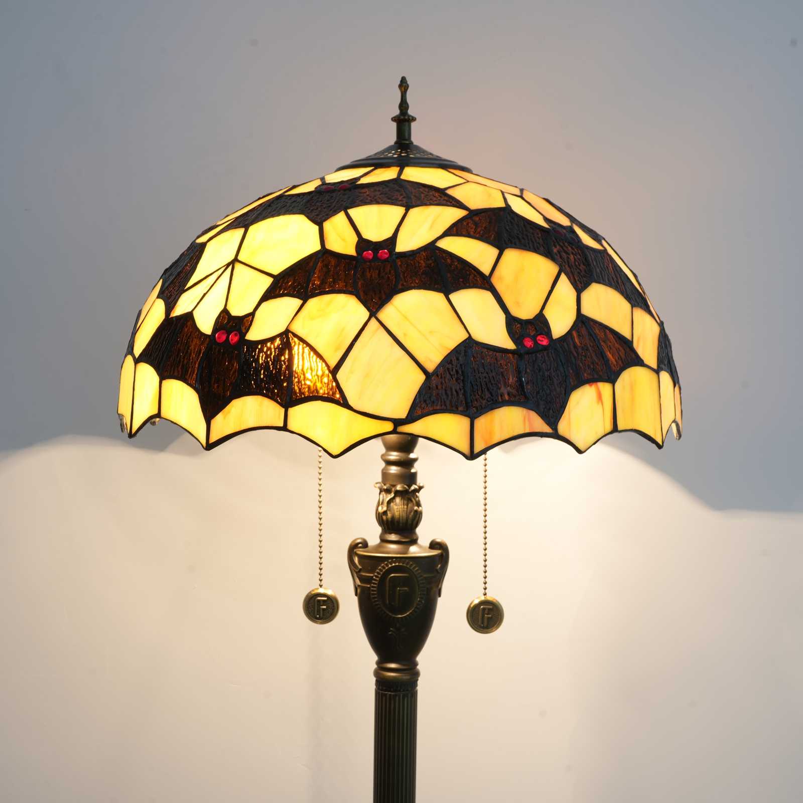 Blivuself Tiffany Floor Lamp 16 Inch Stained Glass Light Yellow Bottom Bat Resin Base Upright Classic Floor Lamp For Bedroom, Dormitory, Living Room, Dining Room And Study Tiffany Retro Style Classical Art Furniture Decoration (OFN44)