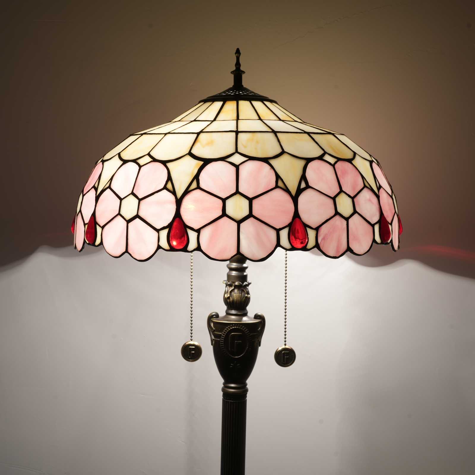 Blivuself Tiffany Floor Lamp 16-Inch Stained Glass Lamp Pink Cherry Blossom Resin Base Upright Classic Floor Lamp Suitable For Bedrooms, Dormitories, Living Rooms, Dining Rooms And Studies. Tiffany Retro Style Classical Art Furniture Decoration (OFN45)