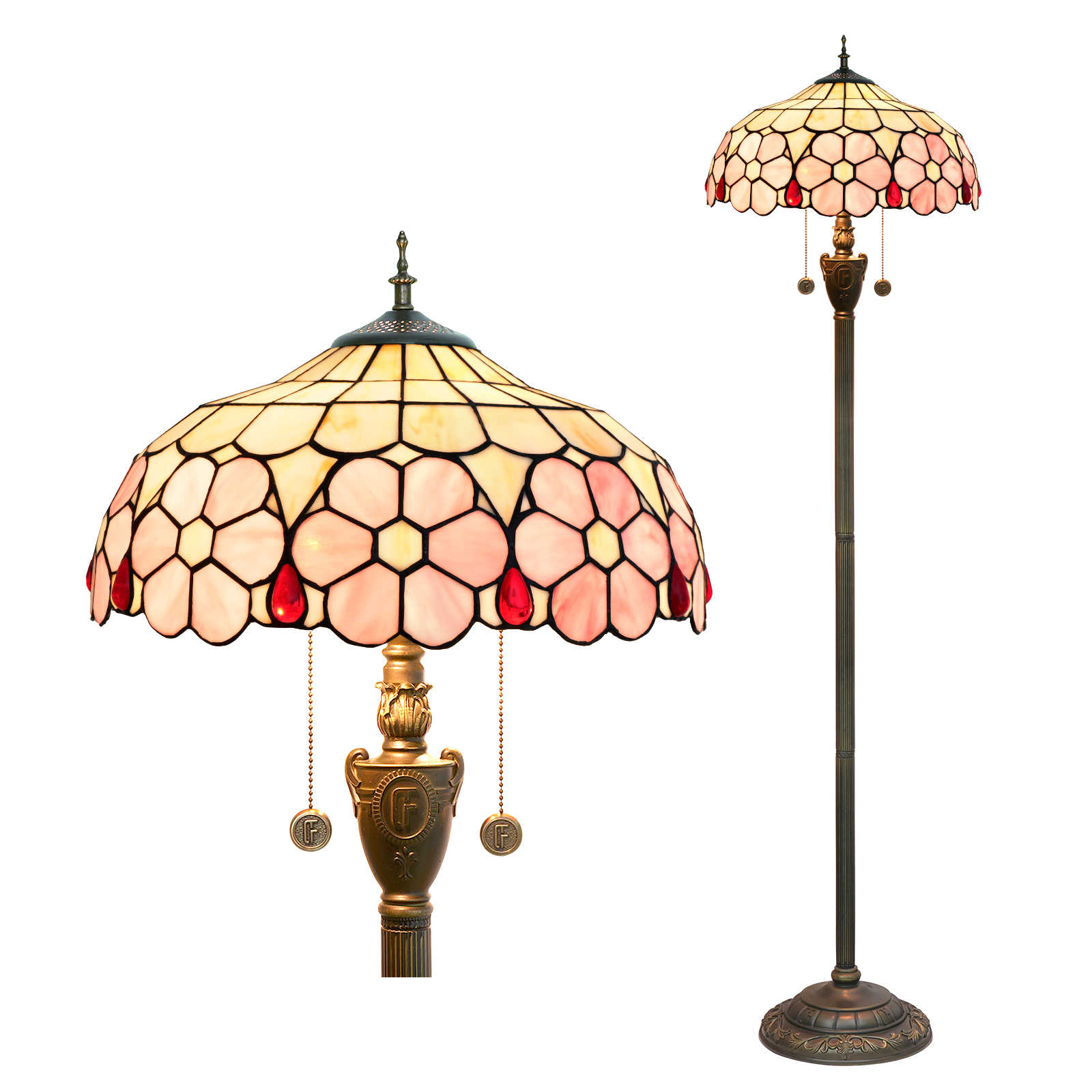 Blivuself Tiffany Floor Lamp 16-Inch Stained Glass Lamp Pink Cherry Blossom Resin Base Upright Classic Floor Lamp Suitable For Bedrooms, Dormitories, Living Rooms, Dining Rooms And Studies. Tiffany Retro Style Classical Art Furniture Decoration (OFN45)