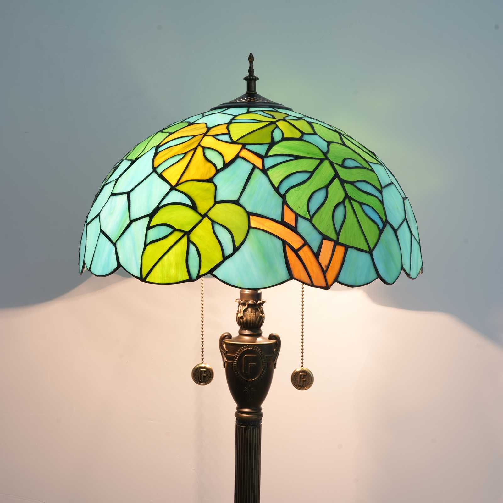 Blivuself Tiffany Floor Lamp 16-Inch Stained Glass Lamp Green Turtle-Back Bamboo Resin Base Upright Classic Floor Lamp Suitable For Bedrooms, Dormitories Living Rooms Dining Rooms And Studies Tiffany Retro Style Classical Art Furniture Decoration (OFN46)