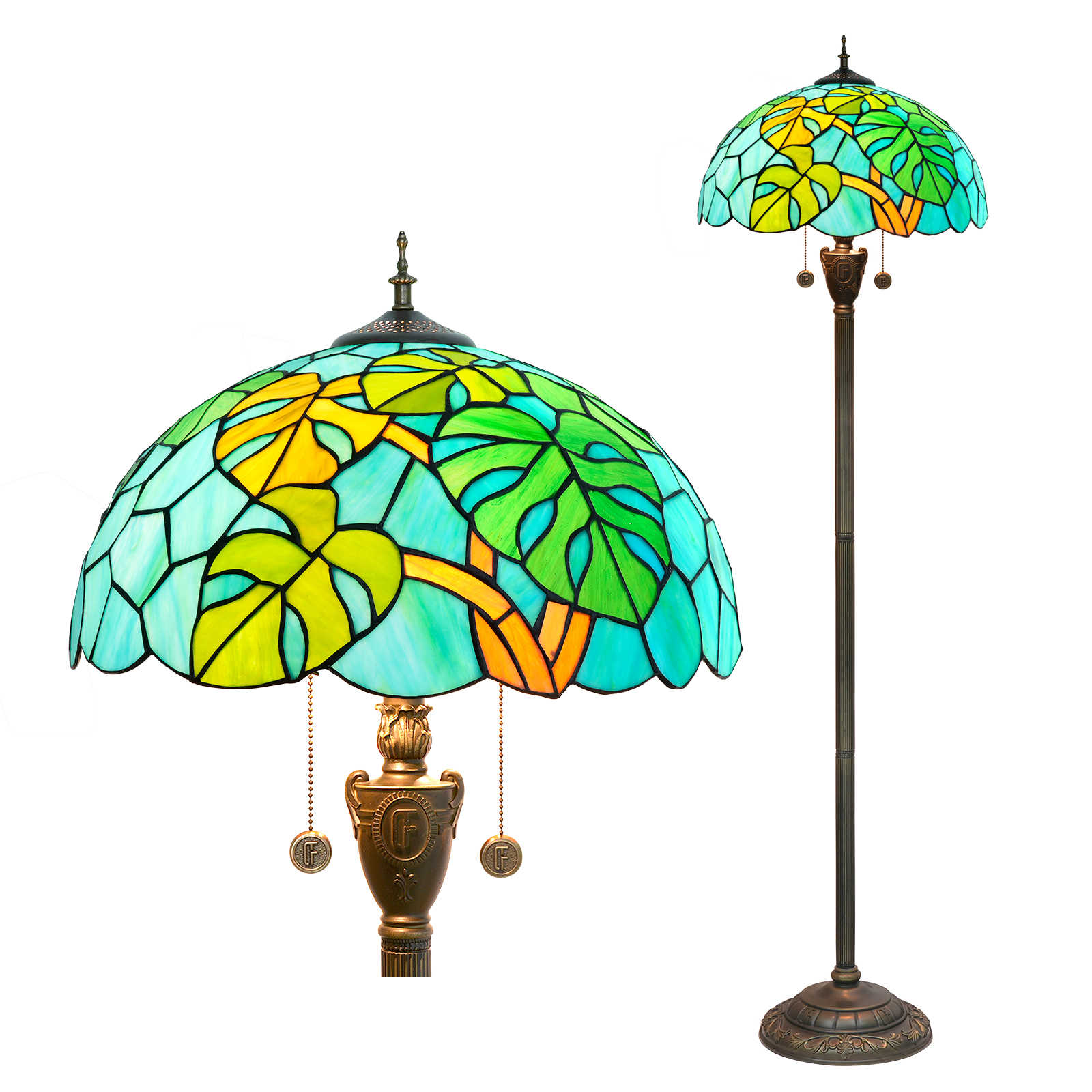 Blivuself Tiffany Floor Lamp 16-Inch Stained Glass Lamp Green Turtle-Back Bamboo Resin Base Upright Classic Floor Lamp Suitable For Bedrooms, Dormitories Living Rooms Dining Rooms And Studies Tiffany Retro Style Classical Art Furniture Decoration (OFN46)