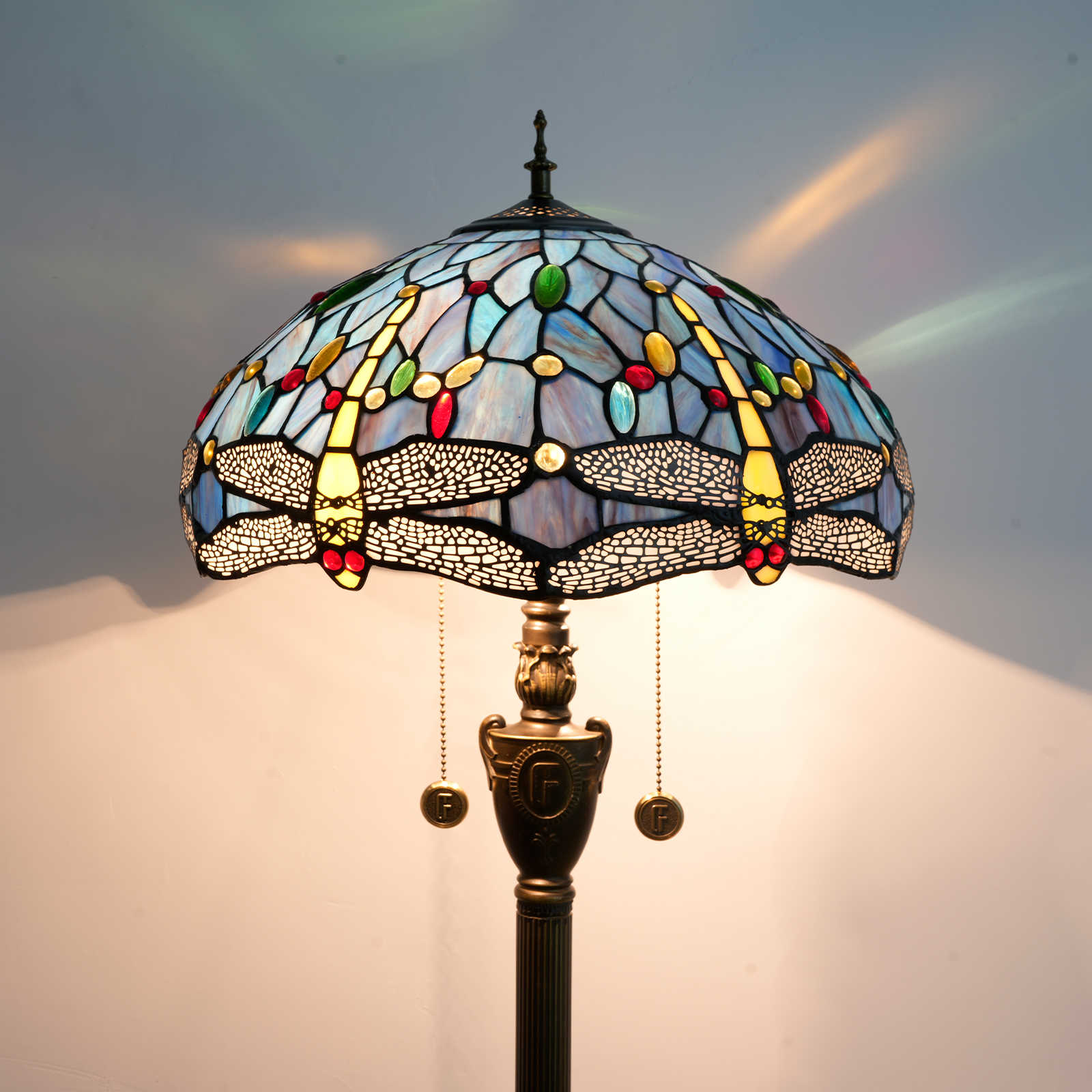 Blivuself Tiffany Floor Lamp 16-Inch Stained Glass Lamp Blue Dragonfly Resin Base Upright Classic Floor Lamp Suitable For Bedrooms Dormitories Living Rooms Dining Rooms And Studies Tiffany Retro Style Classical Art Furniture Decoration (Ofn47)