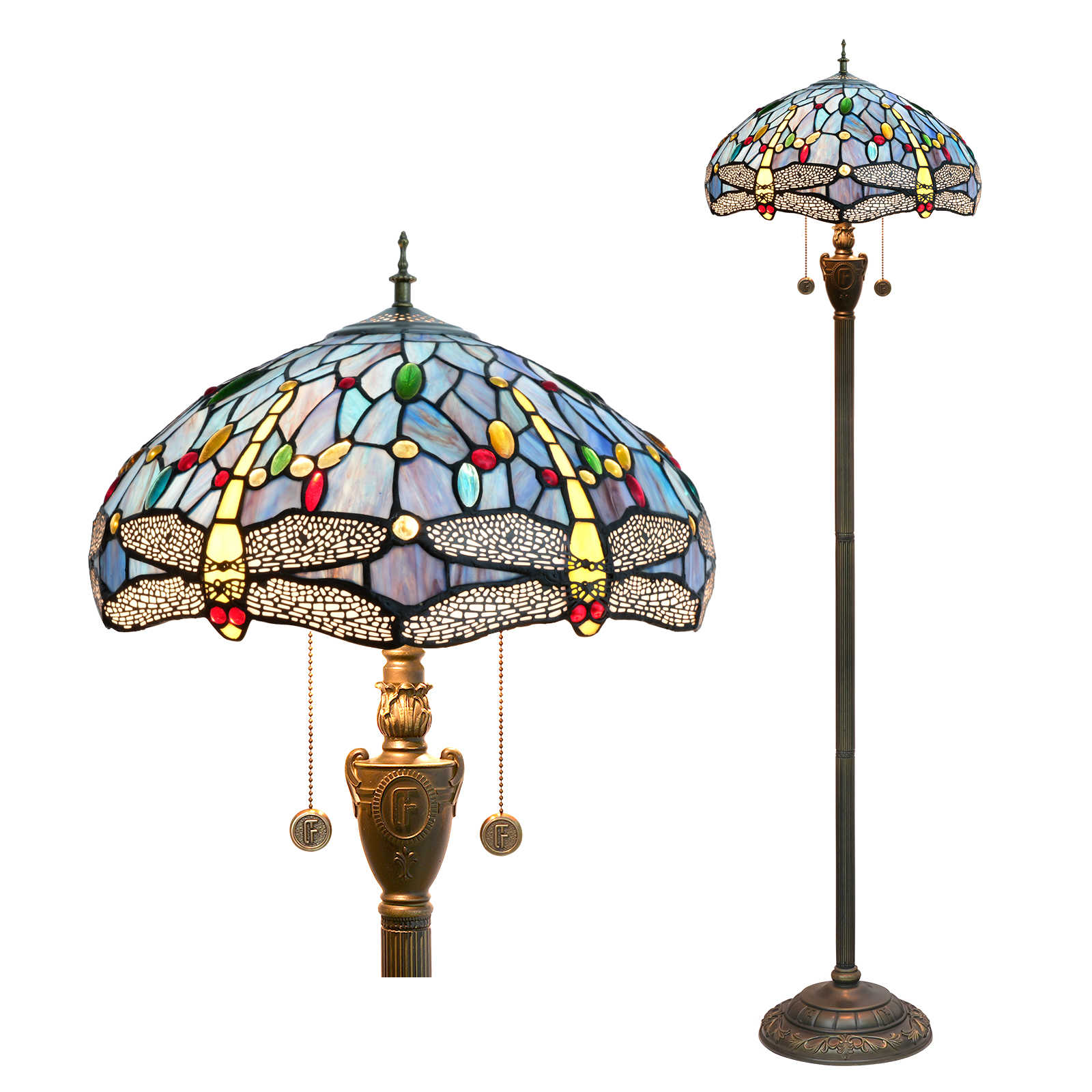 Blivuself Tiffany Floor Lamp 16-Inch Stained Glass Lamp Blue Dragonfly Resin Base Upright Classic Floor Lamp Suitable For Bedrooms Dormitories Living Rooms Dining Rooms And Studies Tiffany Retro Style Classical Art Furniture Decoration (Ofn47)